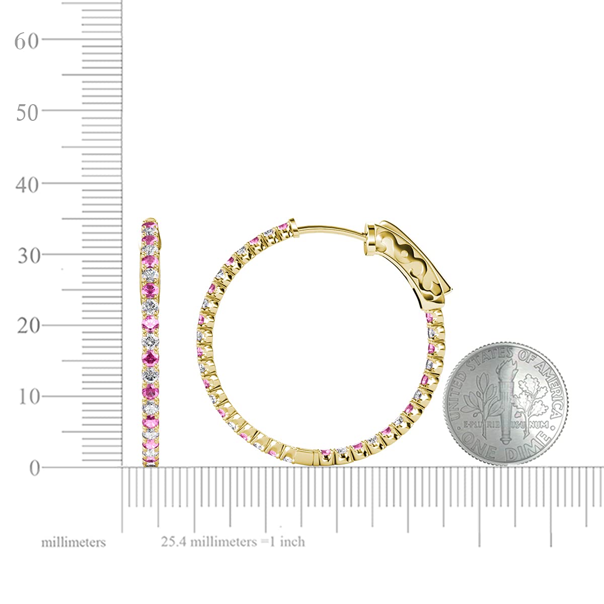 14K Yellow Gold Pink Sapphire & Natural Diamond Inside-Out Hoop Earrings 2.77 ctw - Elegant Jewelry for Weddings, Parties & Special Occasions