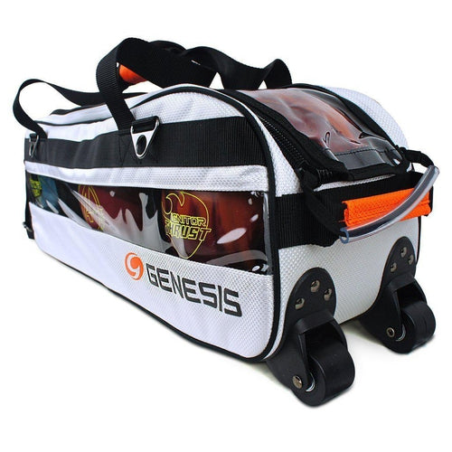 Genesis Sport 3 Ball Rolling Tote Bowling Bag - Premium Bowling Equipment for Men & Women - Durable Wheeled Bowling Ball Carrier with Convenient Storage Pockets - Perfect for League Play, Tournaments & Practice Sessions