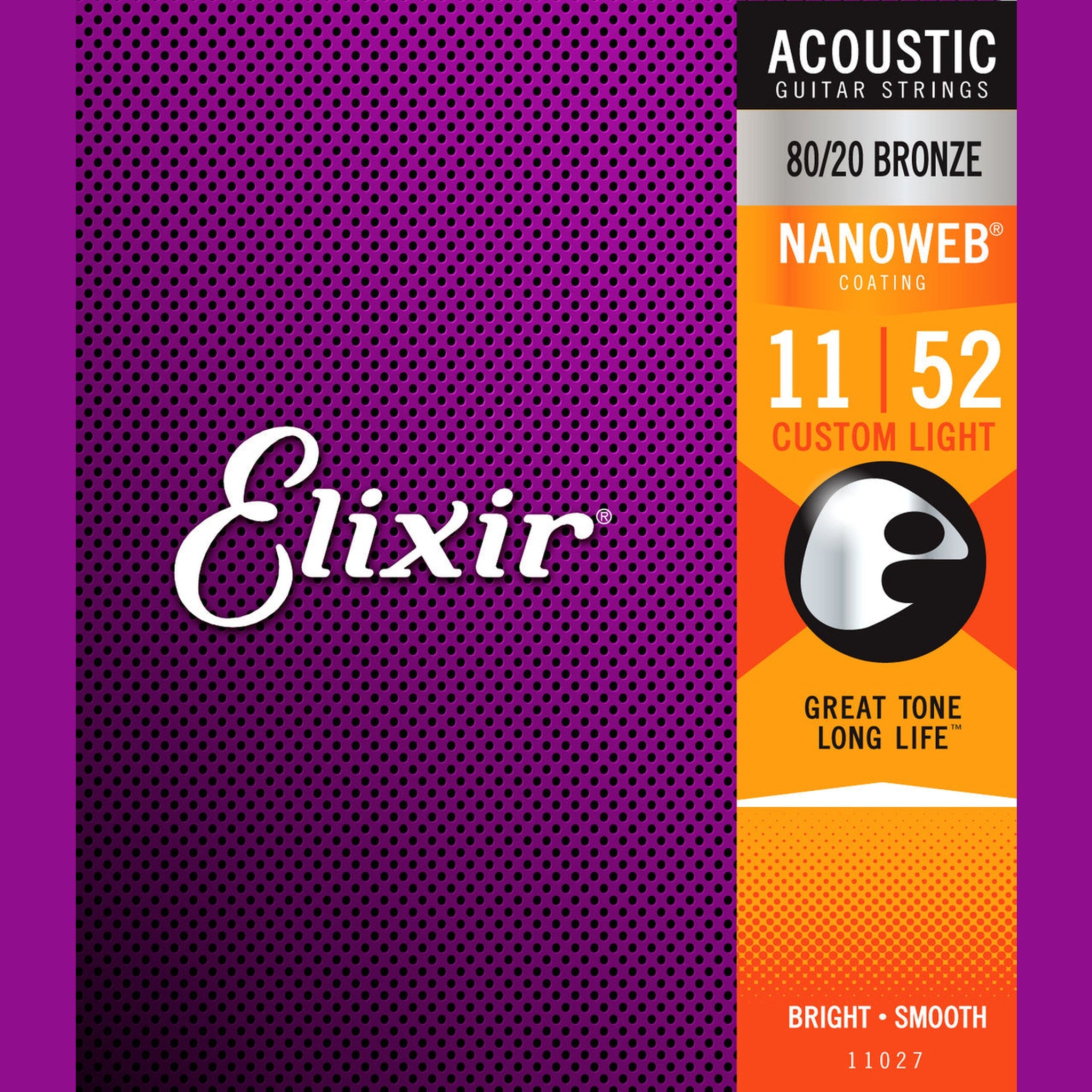 Elixir Nanoweb 80/20 Bronze Custom Light Acoustic Guitar Strings 11-52 - Premium Coated Strings for Clear Bright Tone | Perfect for Folk, Country & Fingerstyle Playing