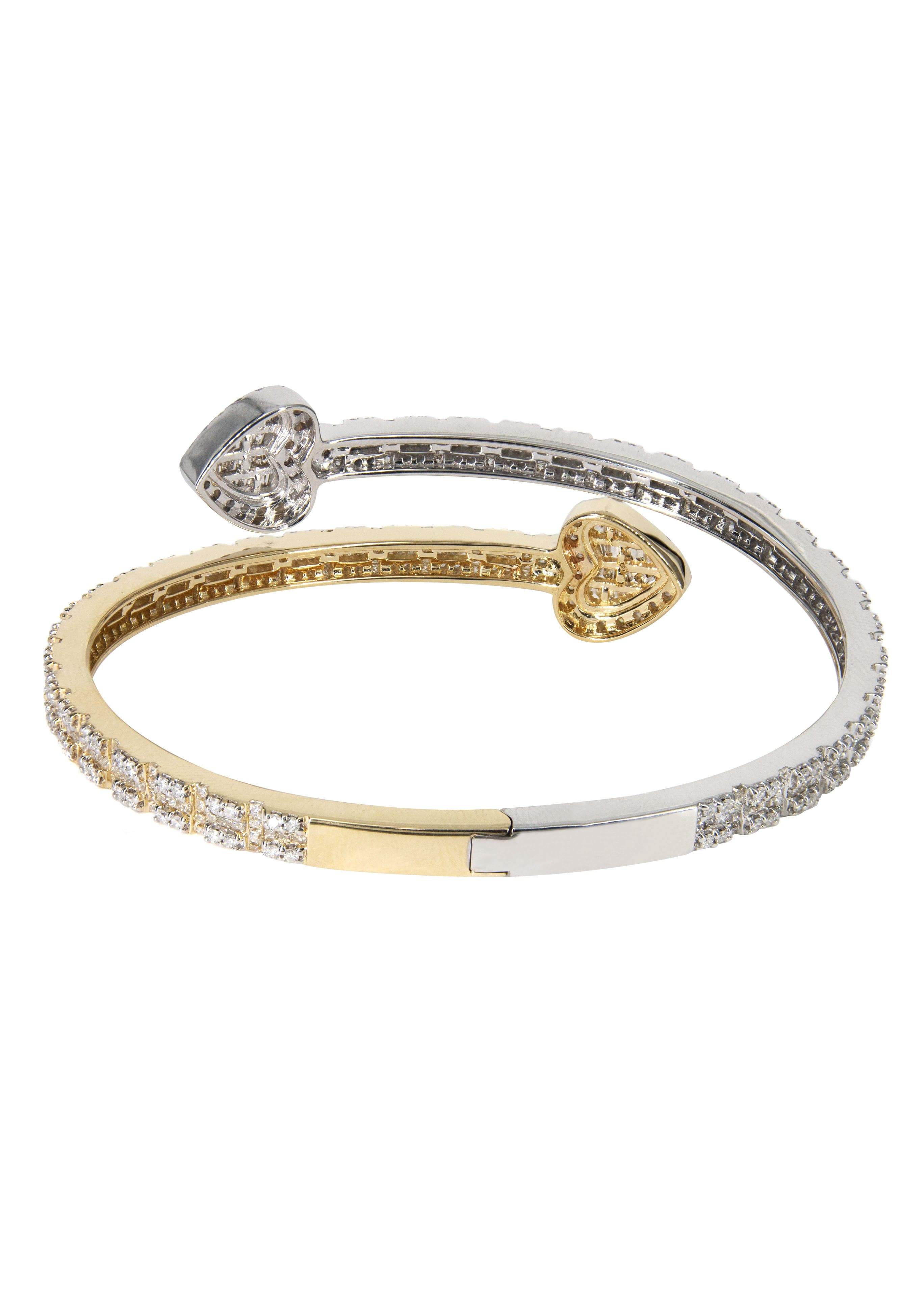 14K Two Tone Diamond Heart Bangle Bracelet - 23.44 Grams, 4.85 Carats | Elegant Jewelry Gift for Women | Perfect for Anniversaries, Valentine's Day & Special Occasions