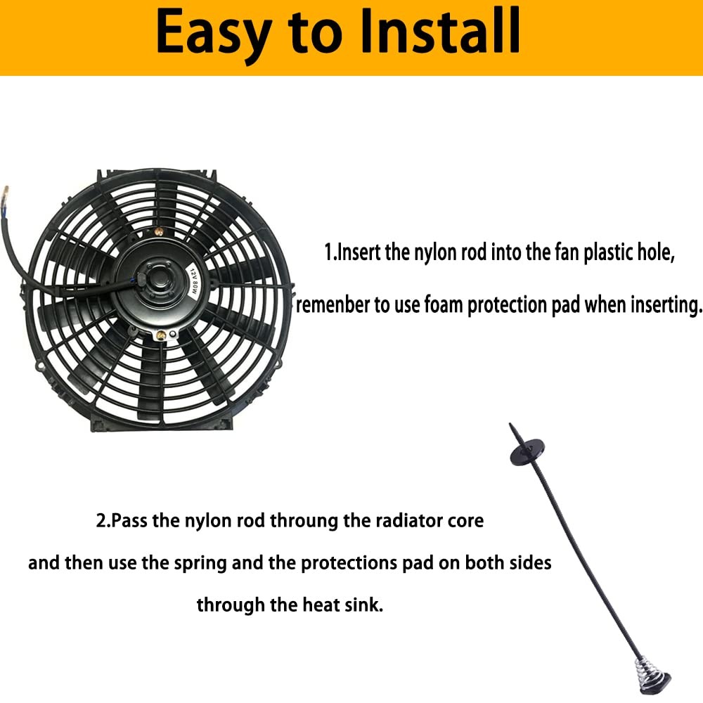 Universal Black Electric Radiator Fan Mounting Kit - Slim Plastic Push Through Radiator Tie Strap for Push/Pull Fan Installation - Perfect for Car Cooling System, Truck Radiator Upgrade & Performance Vehicle Mods