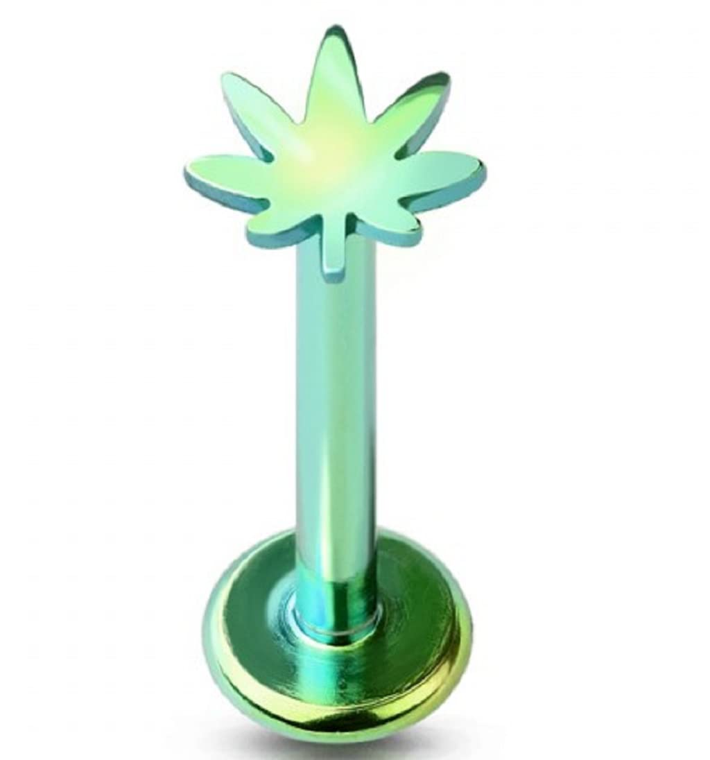 316L Surgical Steel Internally Threaded Labret Stud with Marijuana Pot Leaf Design - Perfect for Piercings, Body Jewelry & Cannabis Enthusiasts
