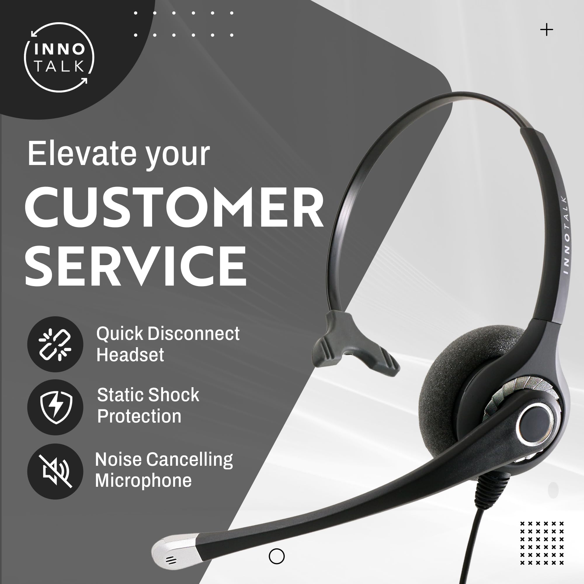 INNOTALK Monaural Desk Phone Headset with Noise Canceling - Compatible with Avaya 5620 5621 5625 6416 6424 QE4610 9404 9406 9408 9504 9508 - Includes QD Headset Adapter Cable - Perfect for Call Centers & Office Communication