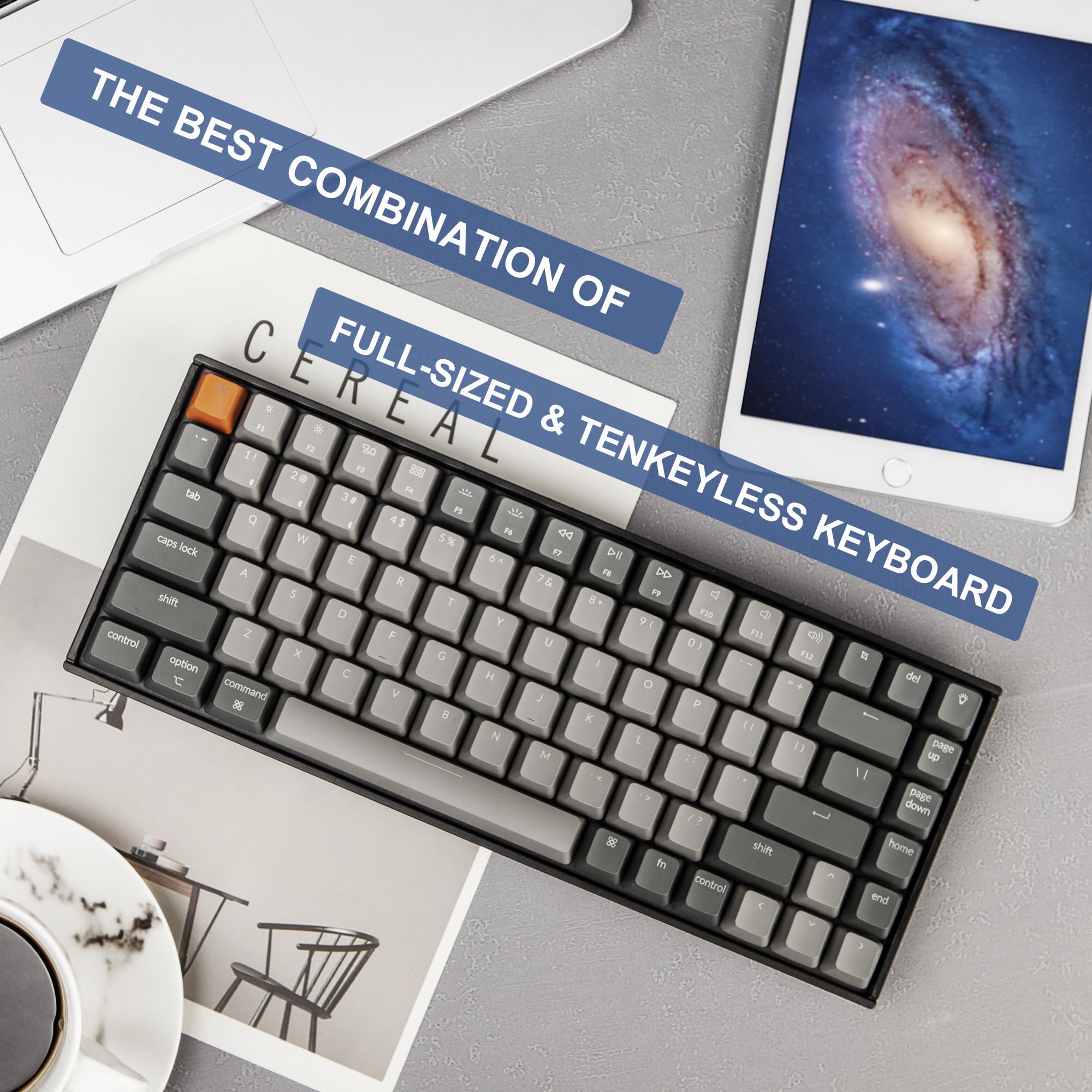 Keychron K2 Wireless Bluetooth/USB Wired 84-Key Compact Mechanical Gaming Keyboard - Gateron G Pro Brown Switches, White LED Backlight, N-Key Rollover for Mac & Windows (Plastic Frame, Version 2) - Perfect for Office Work, Gaming & Programming