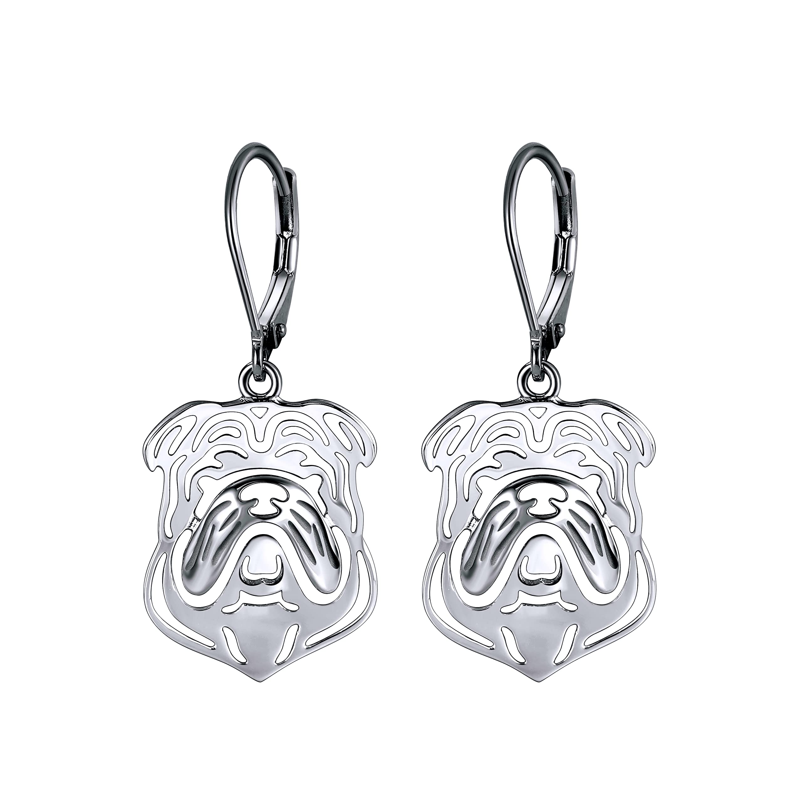Ginger Lyne Sterling Silver Bulldog Necklace & Earrings Set - Dangle Pendant with Box Chain, Pet Jewelry for Women & Men | Perfect Gift for Dog Lovers, Birthday, Anniversary & Everyday Wear