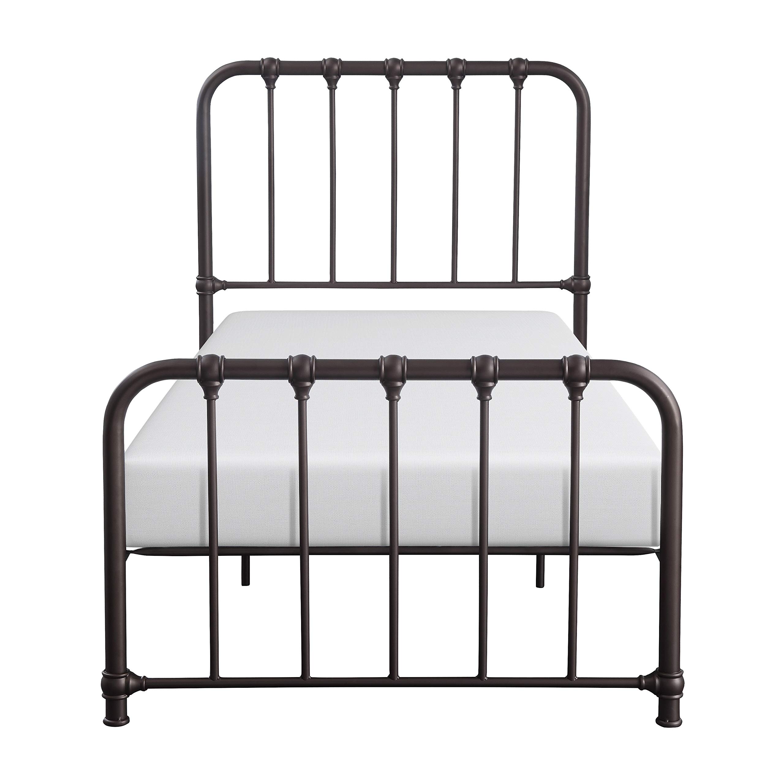 Lexicon Twin Metal Bed Frame with Headboard - Sturdy Metal Platform Bed with Slat Support, Under Bed Storage Space, No Box Spring Needed - Easy Assembly, Dark Bronze - Perfect for Kids Rooms, Guest Bedrooms & Small Spaces