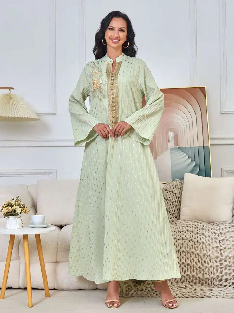 Elegant Eid Dress with Bronzing Beads - Flowy Caftan Kaftan Dress #25169 | Perfect for Eid Celebrations, Weddings & Special Occasions