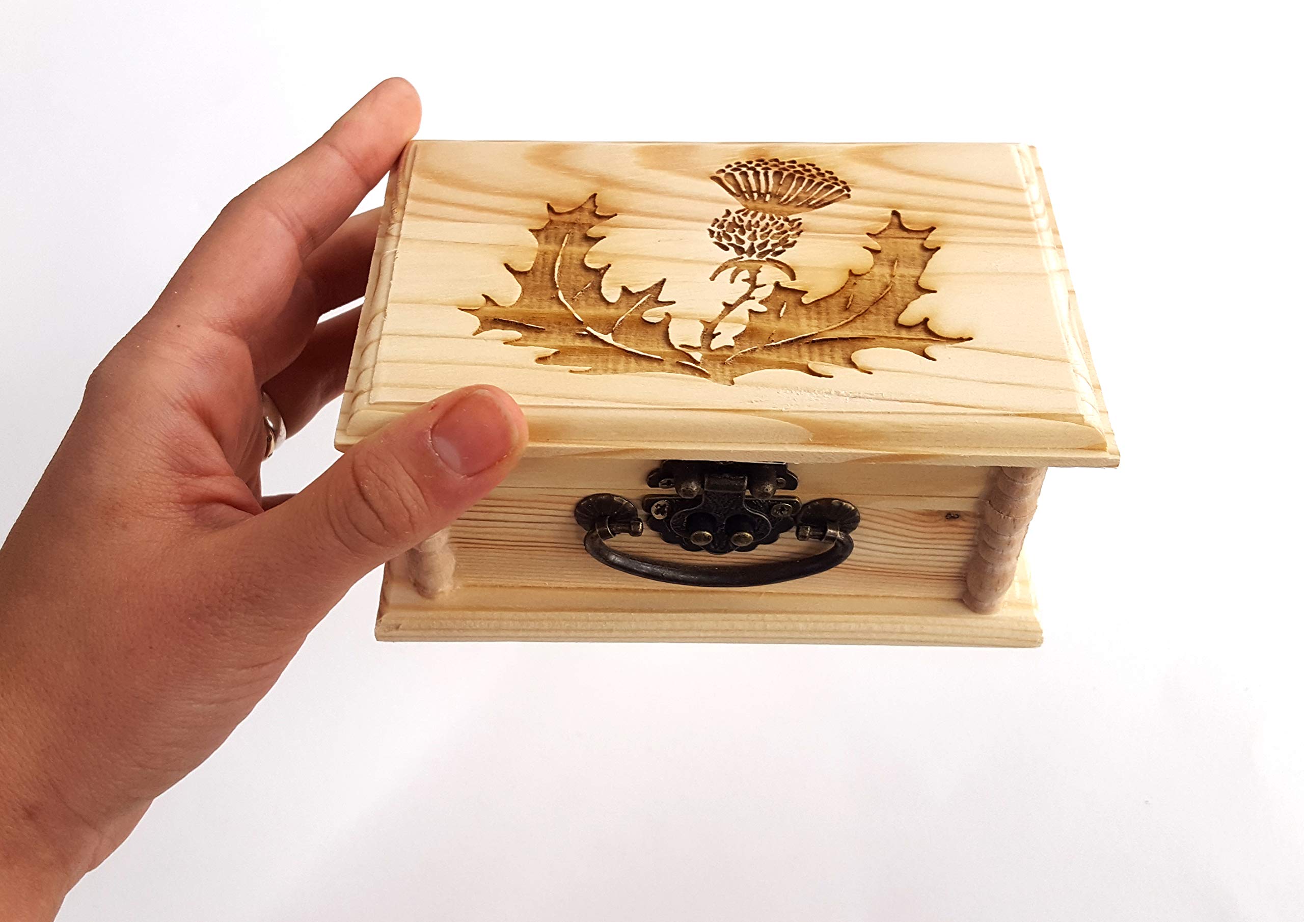Personalized Scottish Thistle Wooden Keepsake Box with Latch - Custom Engraved Gift for Anniversary, Wedding & Home Decor (Perfect for Jewelry Storage & Memory Keepsakes)
