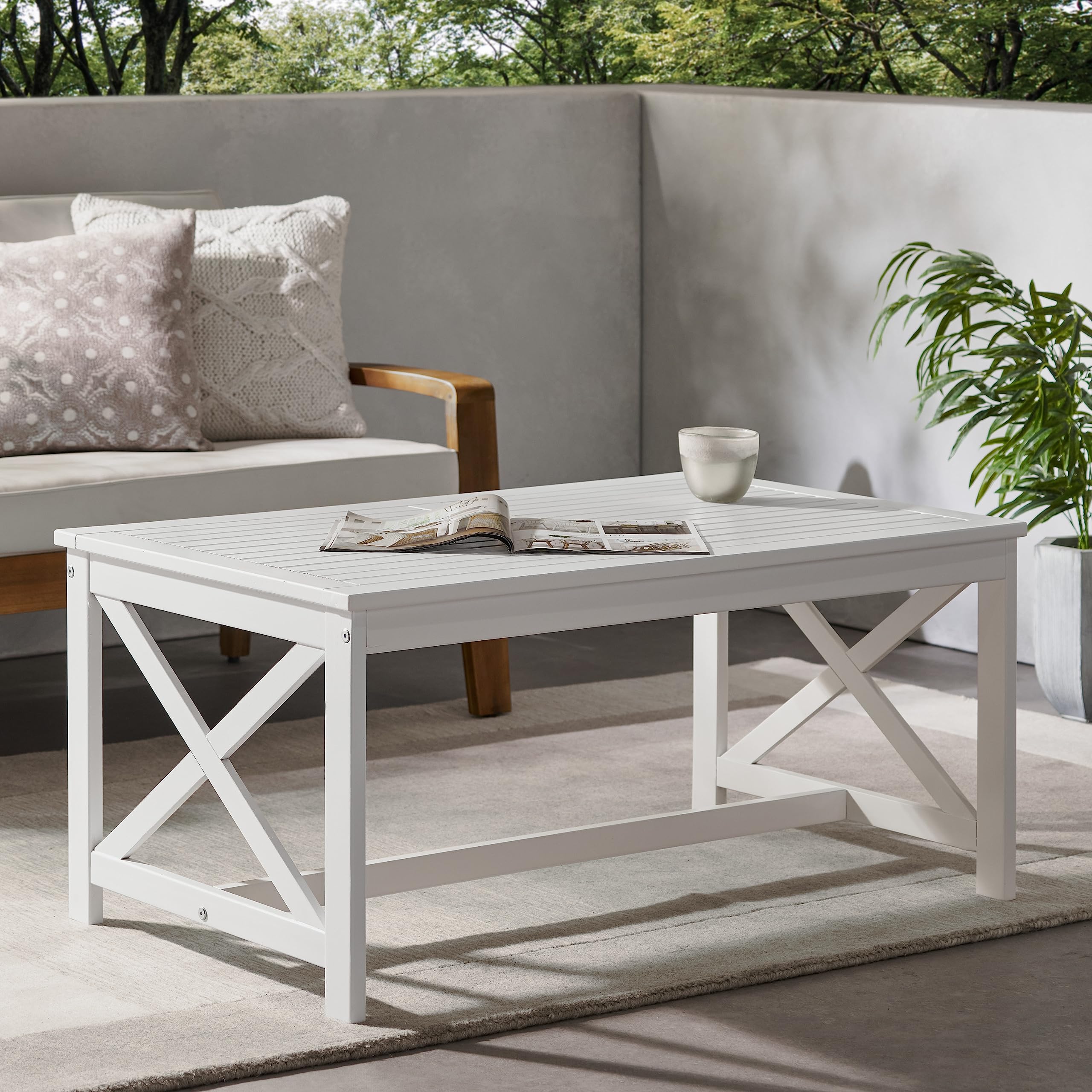Christopher Knight Home Ivan Outdoor Acacia Wood Coffee Table - Weather-Resistant White Finish - Perfect for Patio, Garden, and Poolside Decor