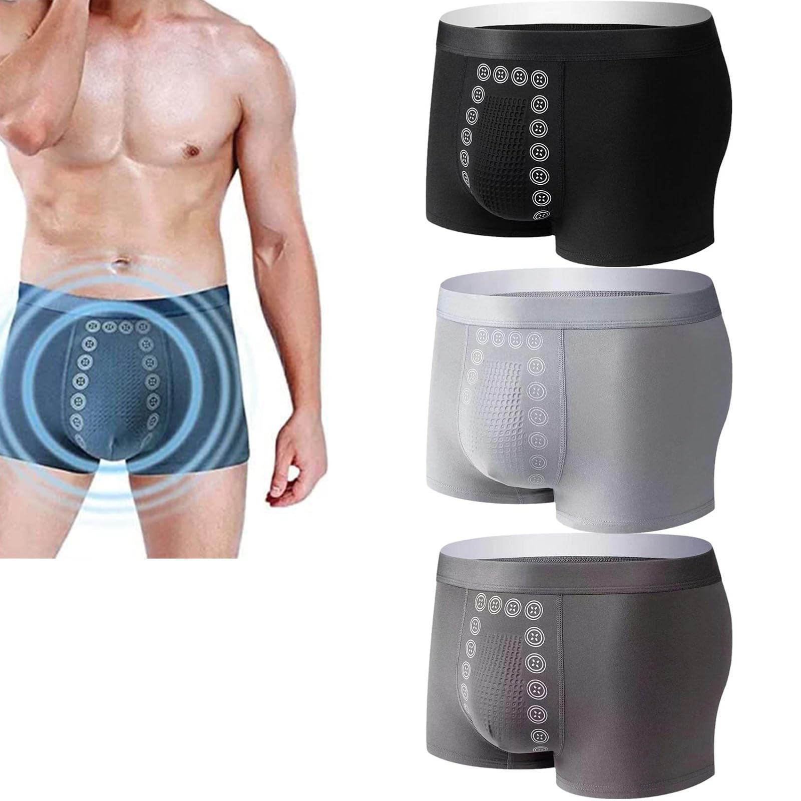 Magnetic Therapy Underwear for Men - Massage & Energetic Boxer Briefs - Pain Relief & Improved Circulation - Perfect for Sports, Workouts & Daily Comfort