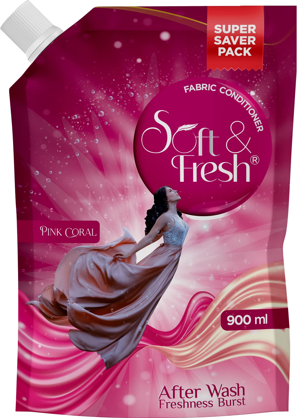 Premium Pink Coral Fabric Conditioner - Ultra Soft & Fresh Scent, 900ml Refill Pouch | Long-Lasting Softness for Clothes & Linens | Ideal for Laundry, Bedding & Towels