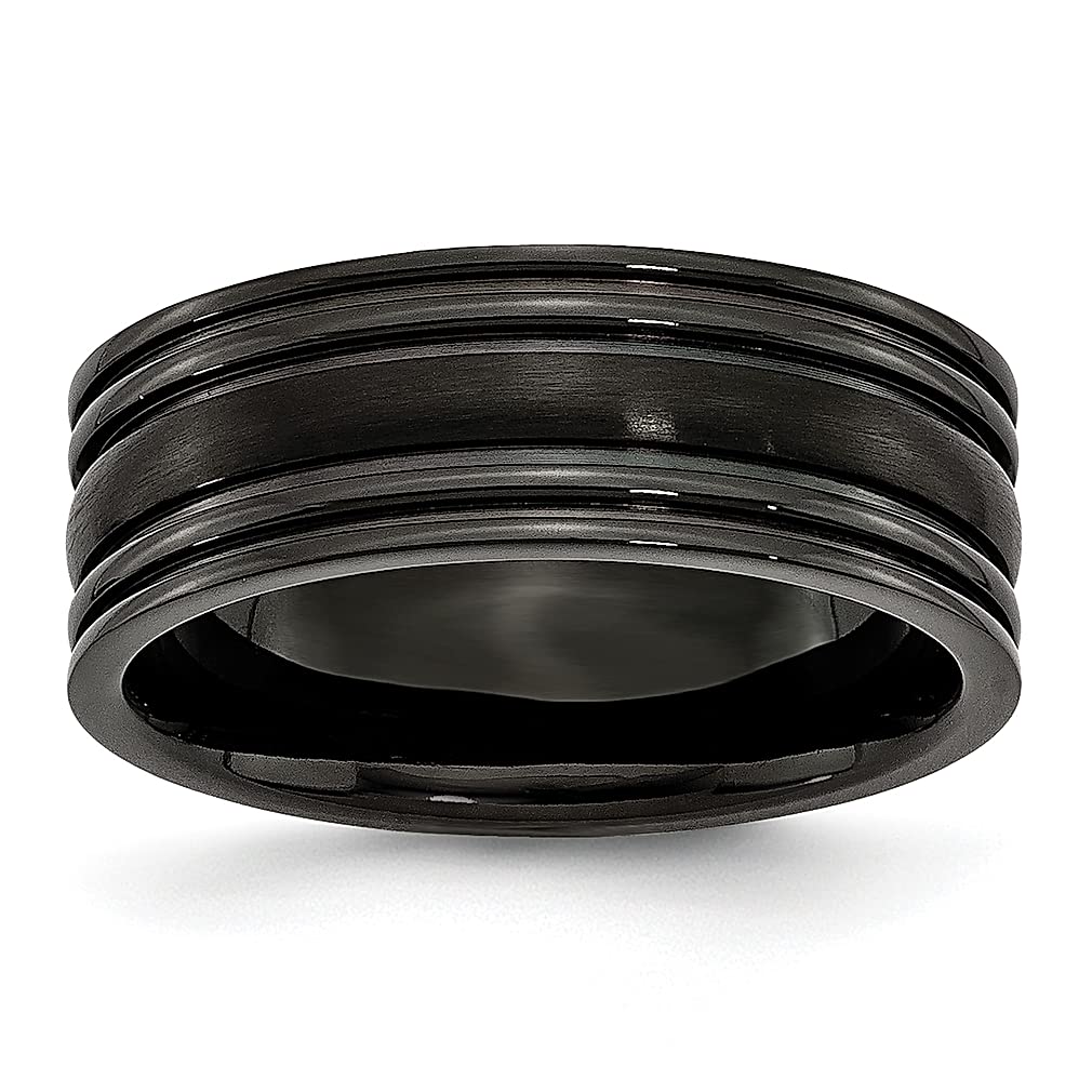 Titanium Black Plated 8mm Brushed Wedding Band for Women - Elegant Grooved Design, Durable & Hypoallergenic Ring - Perfect Anniversary, Engagement & Everyday Jewelry Gift for Her