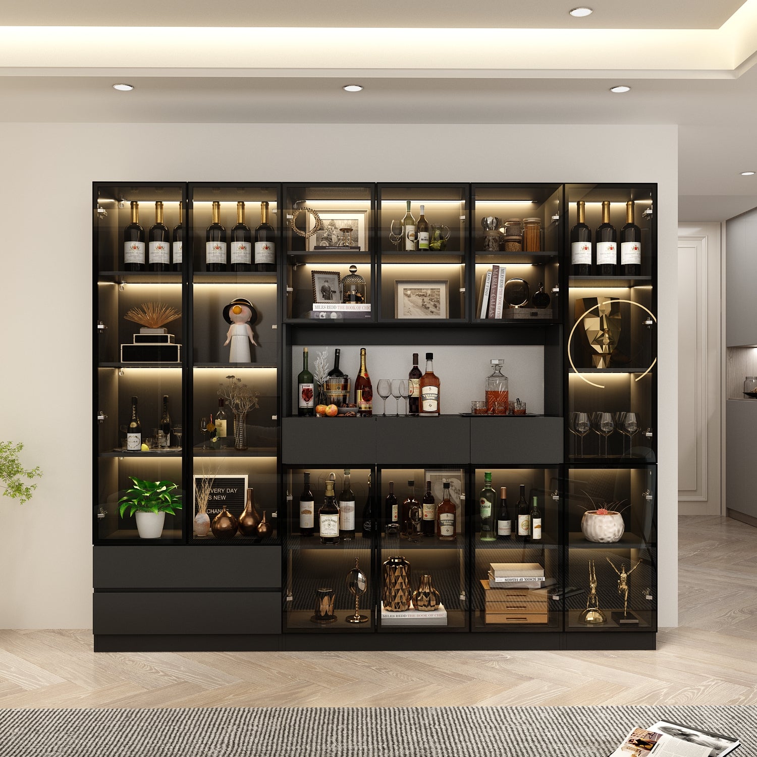 Modern LED Display Storage Cabinet with Tempered Glass Doors - Perfect for Showcasing Collectibles, Jewelry & Home Decor in Living Room or Retail Store