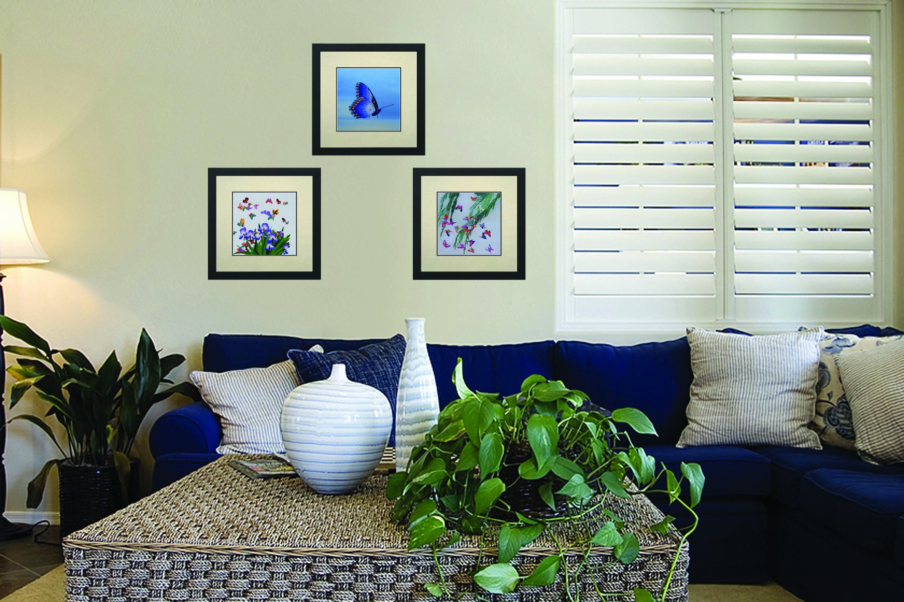 Handmade Embroidery Butterflies in Blue Irises Wall Art - Elegant Home Decor for Living Room, Bedroom & Office (Design 33006)