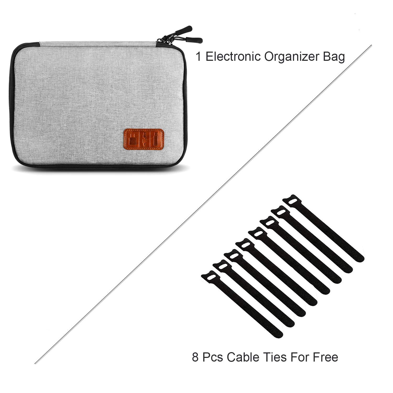 Portable Travel Cable Organizer Bag - Small Electronics Accessories Storage Case for Chargers, Phones, USB Cables & SD Cards with 8 Cable Ties | Perfect for Business Trips, Commuting & Home Office Organization