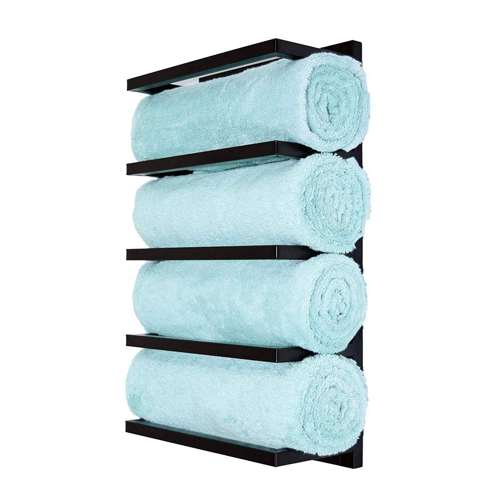 Premium Black Wall-Mounted Towel Holder - 31cm Width, 15cm Depth, 57cm Height - Bathroom & Kitchen Organization for Modern Homes