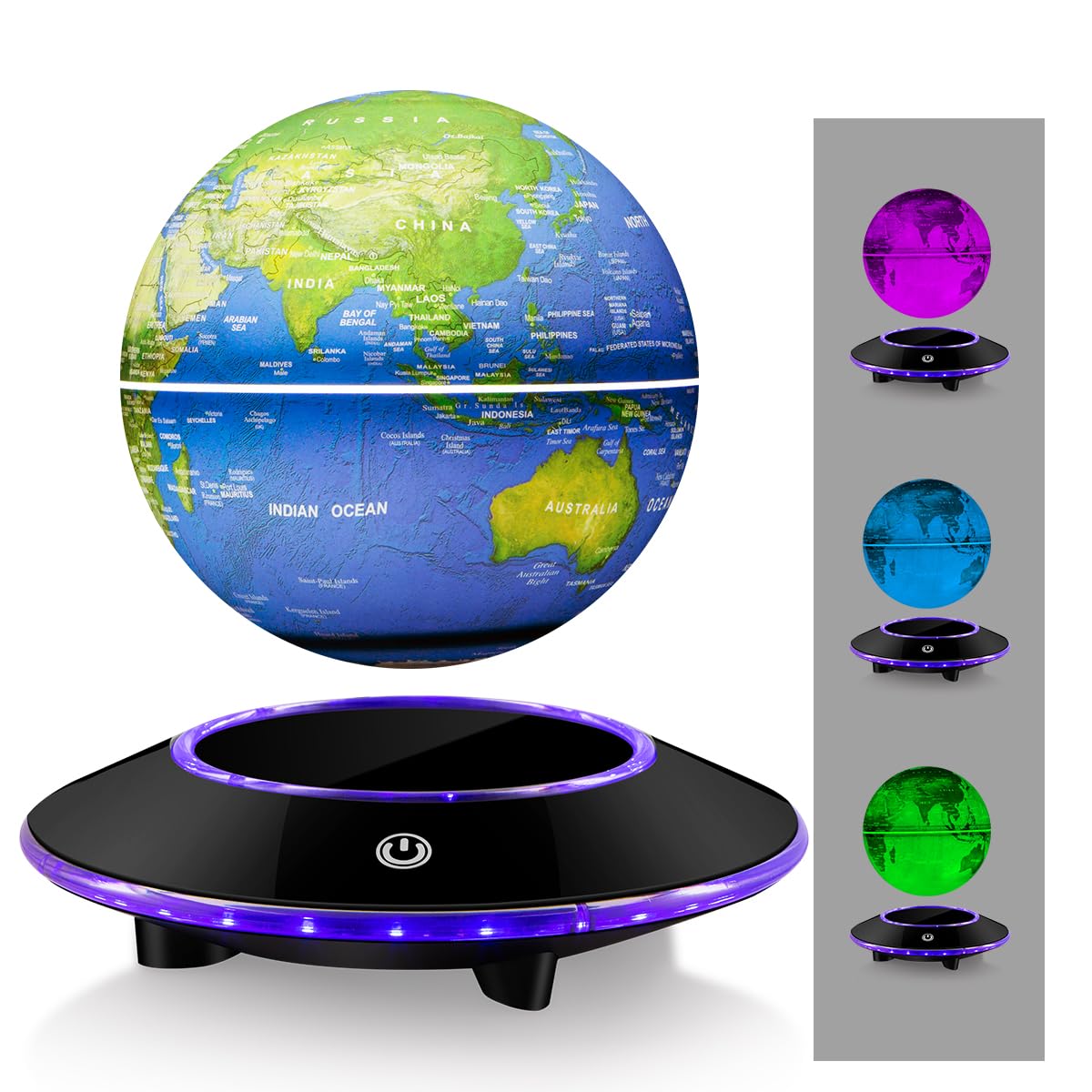 Floating Globe with LED Lights - Magnetic Levitation World Map Lamp, Touch Control Base for Home & Office Decor | Unique Gift Idea for Christmas, Birthdays & Housewarming | Perfect for Study Rooms, Living Rooms & Gifts