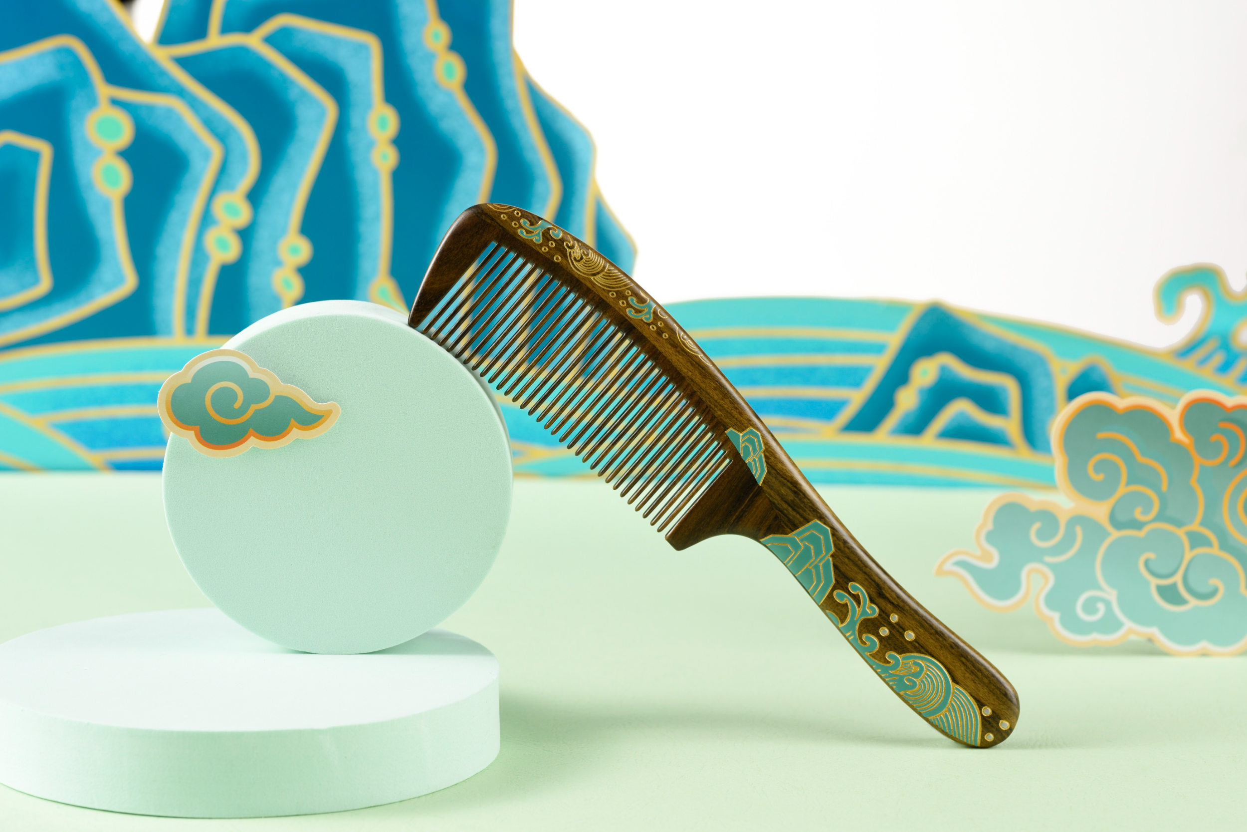 Blue Sea Ukiyoe Style Hair Comb - Japanese Wave Design Hair Accessory for Women, Perfect for Weddings, Cosplay & Traditional Hairstyling