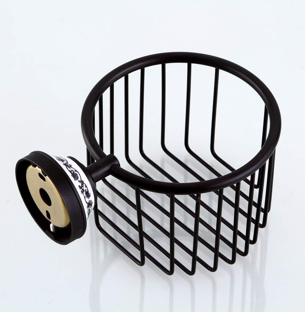 Black Copper Wall Hanging Bathroom Shelf - Toilet Paper Storage Basket for Bathroom Organization