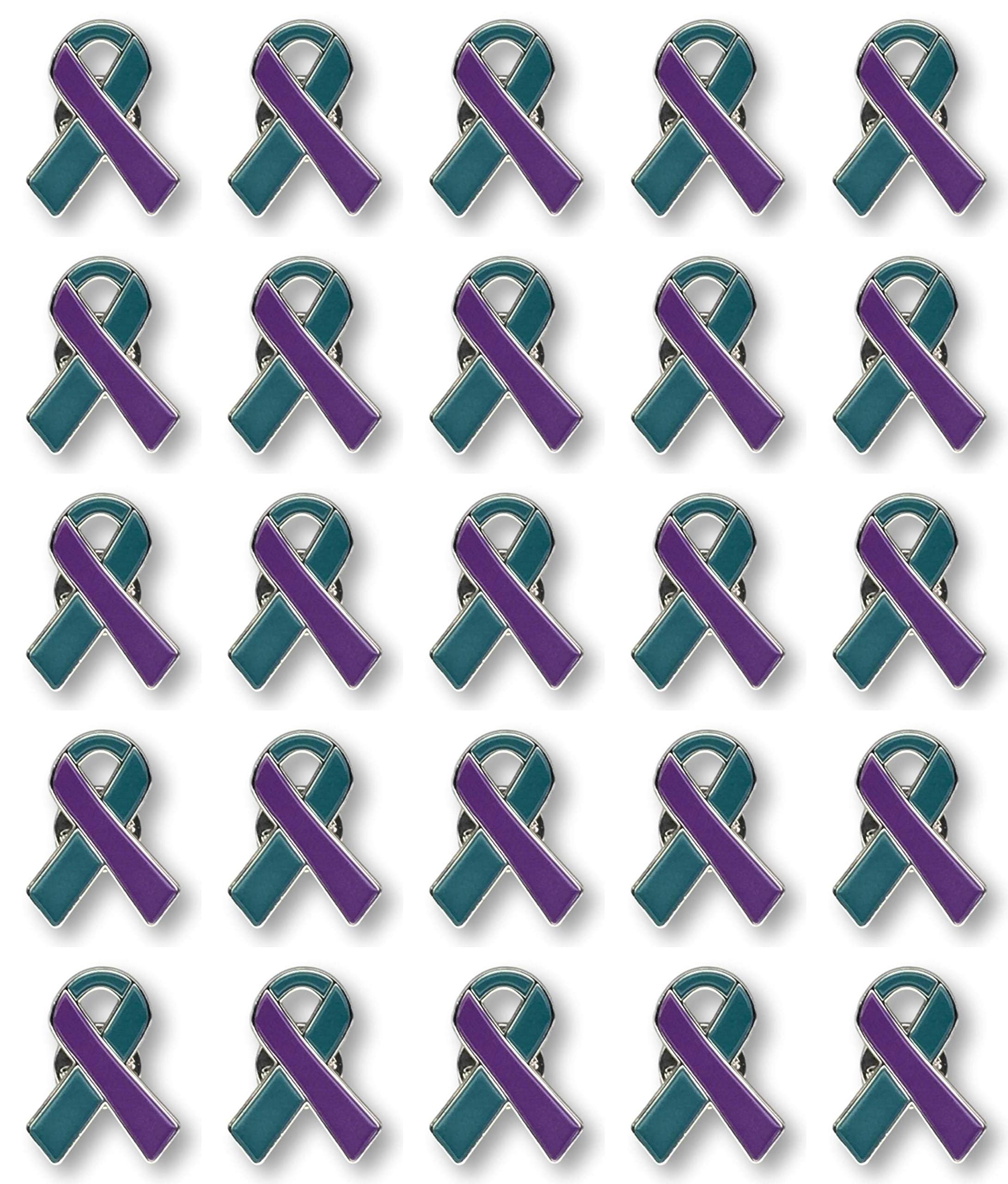 25-Piece Purple & Teal Awareness Ribbon Pins with Metal Clasps - Domestic Violence, Sexual Assault & Suicide Prevention Support Pins - Perfect for Fundraisers, Charity Events & Awareness Campaigns