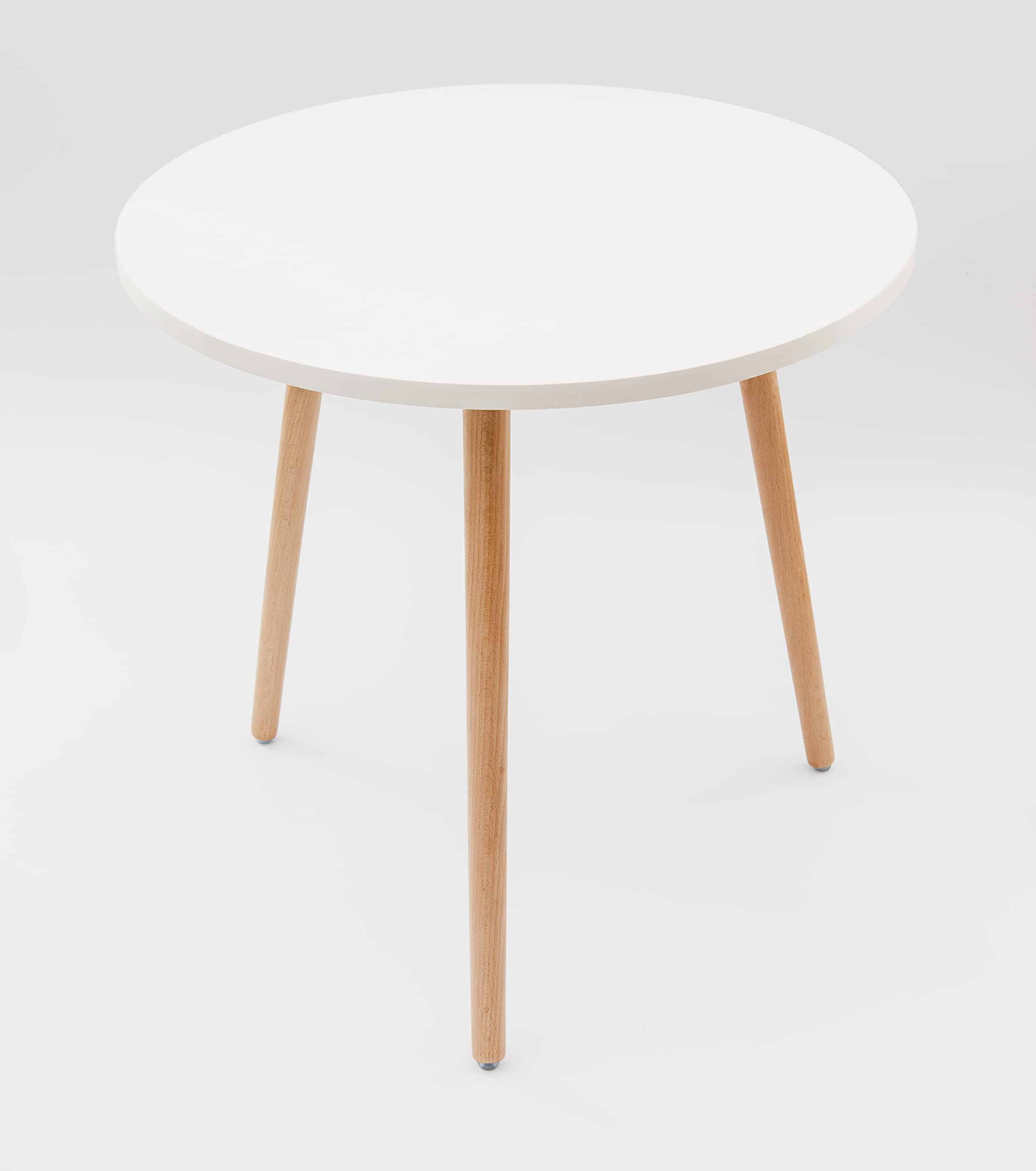 DECOMIL - Modern Round Side Table, Small Space End Table, White Coffee Table for Living Room, Office, Balcony - Industrial Style Accent Table for Coffee & Laptop Use - Perfect for Small Apartments, Dorms & Cozy Spaces