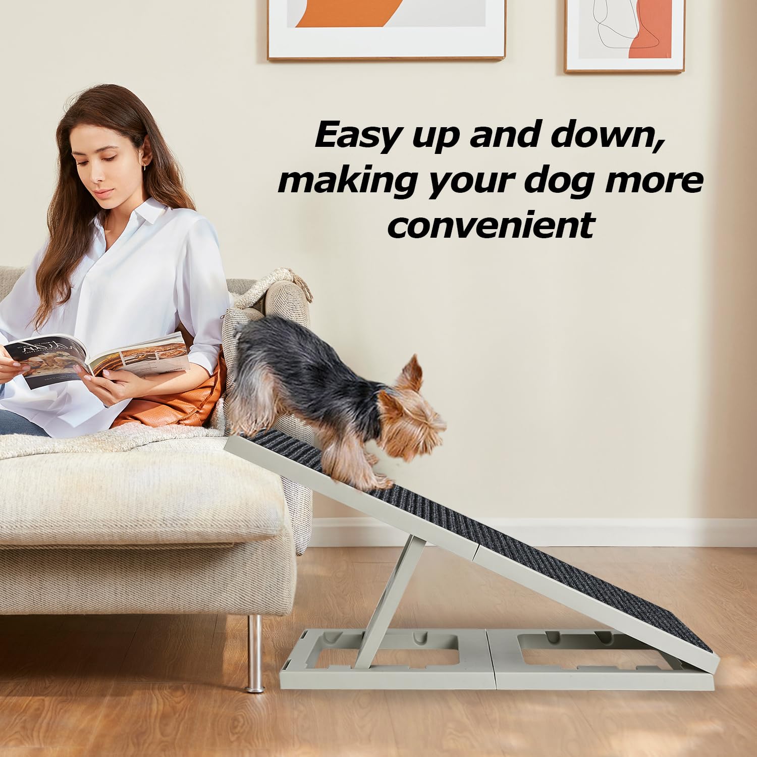 **Pawzone Adjustable Dog Ramp for Small Pets - Folding Collapsible Cat Ramp with Non-Slip Carpet - Portable Indoor Pet Ramp for Sofa, Chair, Bed - Perfect for Elderly or Injured Pets**