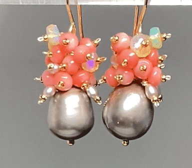 Exquisite Pearl & Coral Cluster Earrings with Genuine Opals - Elegant Boho Jewelry for Women, Perfect for Weddings, Parties & Special Occasions