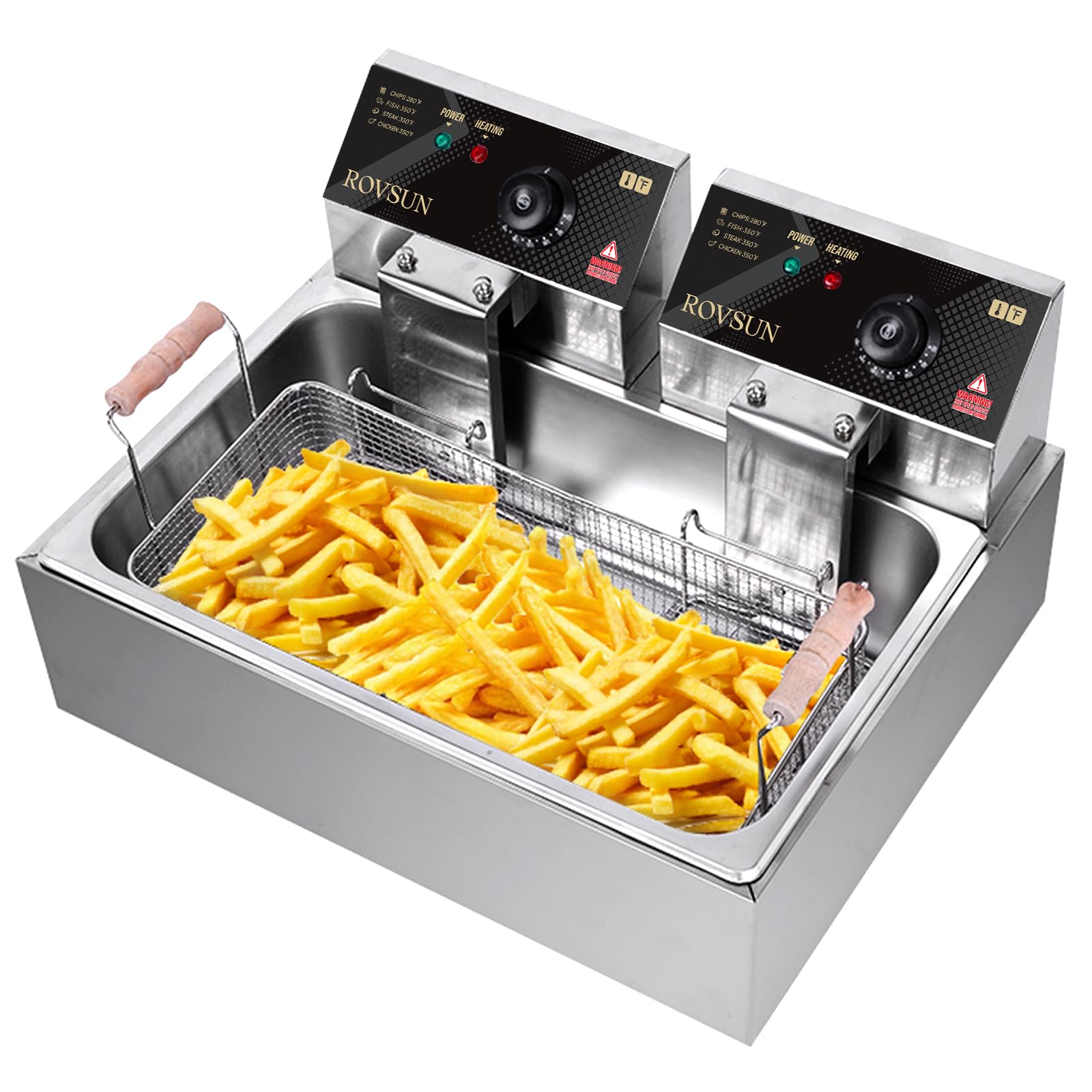 ROVSUN 23.8QT 5000W Commercial Electric Deep Fryer with Basket - Adjustable Temperature Stainless Steel Oil Fryer for Turkey, Chicken, French Fries - Perfect for Home Kitchen, Restaurant & Catering Use