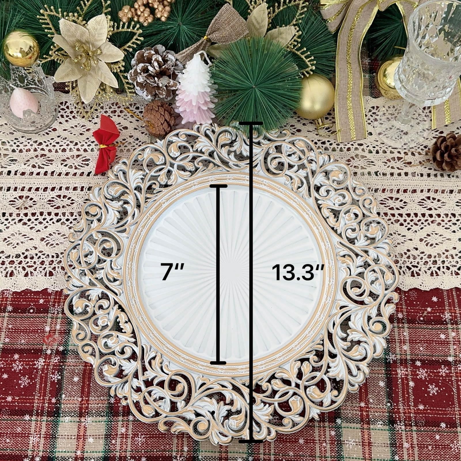 13-Inch Round Plastic Charger Plates Set of 8 - Elegant White Gold Edge for Wedding, Party & Dinner Decor - Premium Disposable Charger Plates for Buffet, Banquet & Special Events