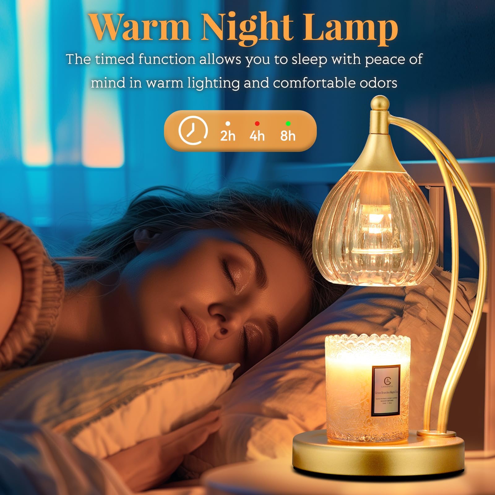 Electric Candle Warmer Lamp with Timer & Dimmer - Scented Jar Candle Melter for Home Decor, Housewarming Gifts - Amber Glass Aromatherapy Light for Bedroom, Living Room & Office Relaxation
