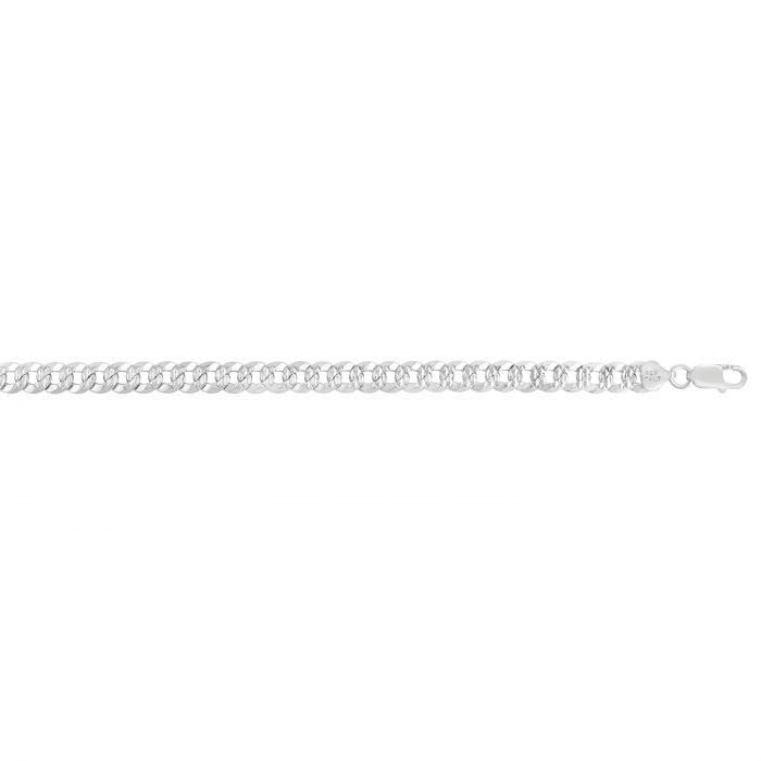 Sterling Silver 7.3mm White Pave Curb Chain Bracelet with Lobster Clasp - Rhodium Plated Unisex Jewelry (8.5