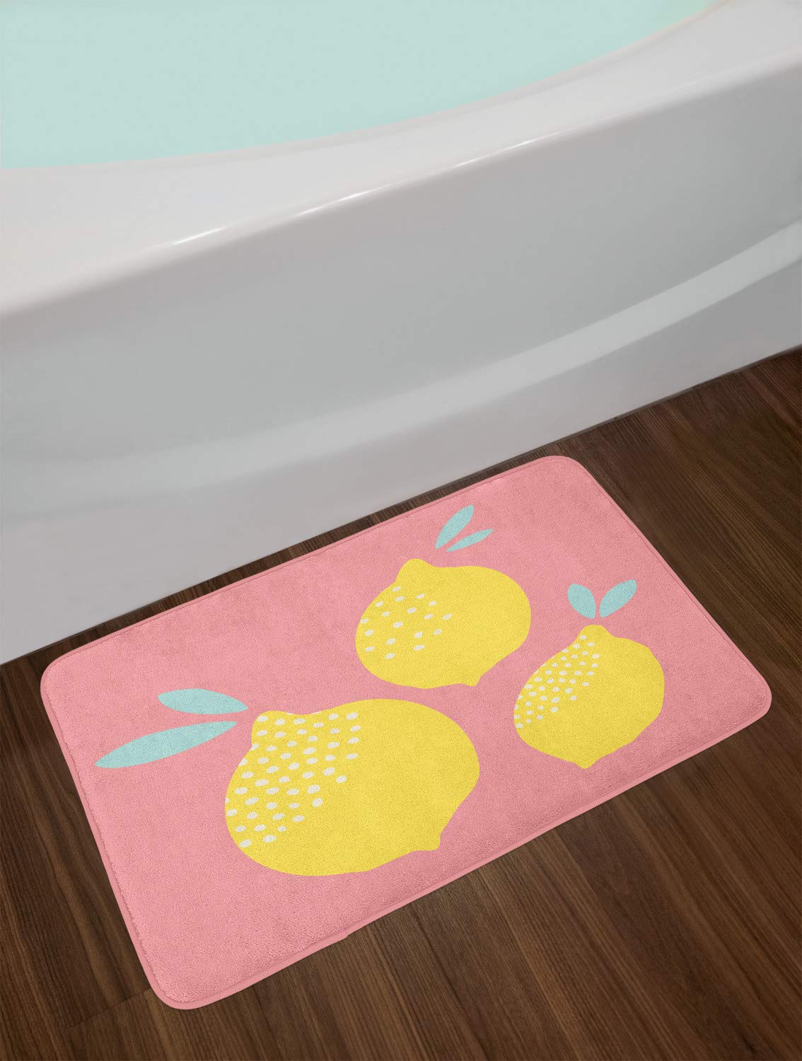 Lunarable Lemonade Bath Mat - Non-Slip Plush Bathroom Rug with Vibrant Lemon Graphic, 30.2 x 20 Inches, Yellow Coral Mint Green - Perfect for Kitchen, Bathroom, or Laundry Room Decor