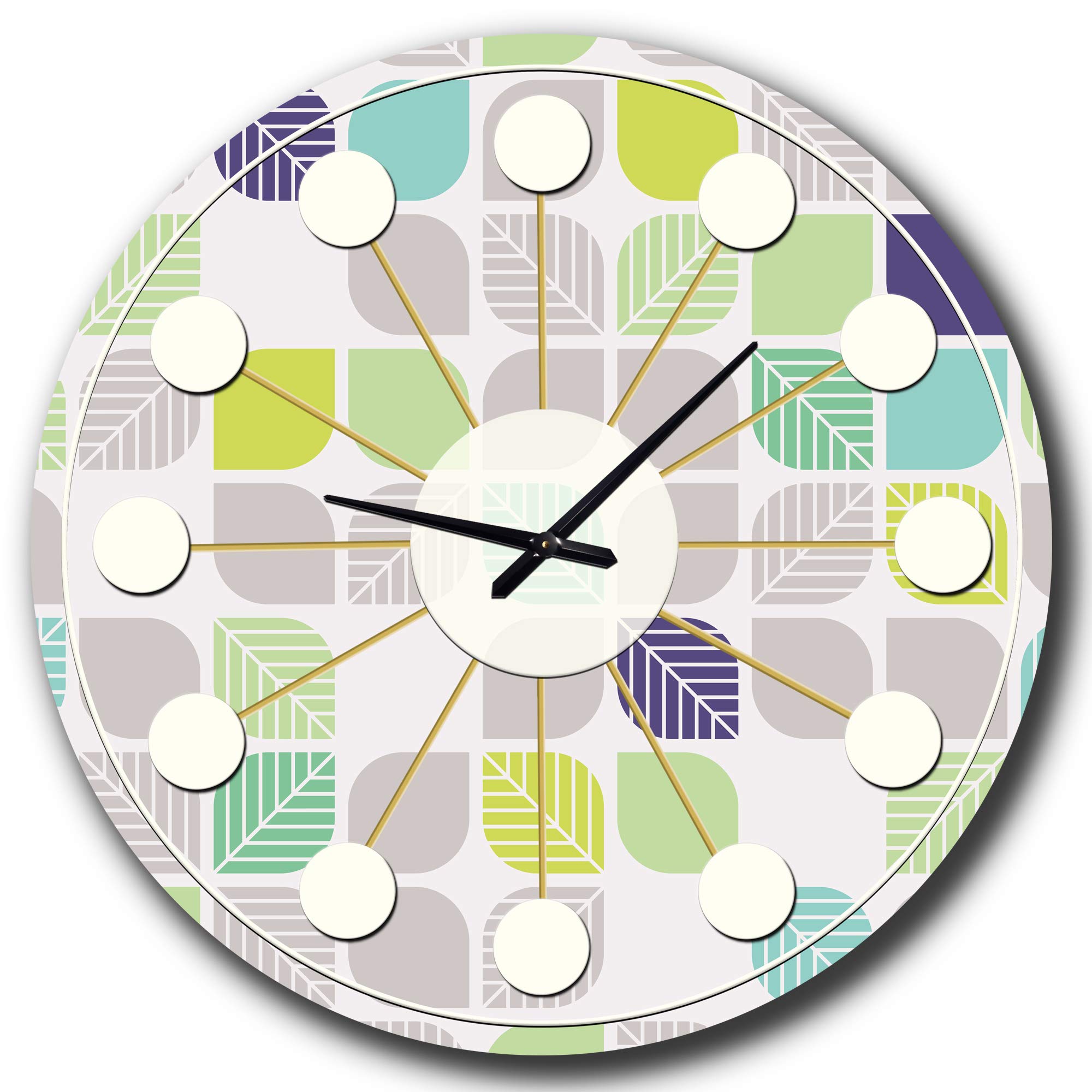 Designart Mid-Century Modern Geometric Leaf Pattern Metal Wall Clock - Round Decorative Wall Art for Home, Living Room, Bedroom & Office Decor | Perfect for Boho, Vintage & Contemporary Interiors