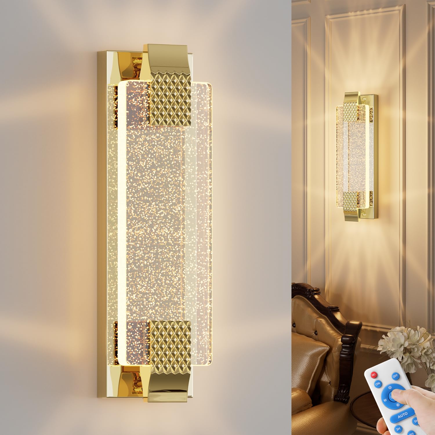 Rechargeable Battery Operated Wall Sconce - 12000mAh Wireless Wall Light with Remote Control & Dimmable Function - Gold Indoor Wall Lamp Fixture for Bedroom, Living Room, Hallway (1 Pack) - Perfect for Night Lights, Accent Lighting & Decorative Home Illumination