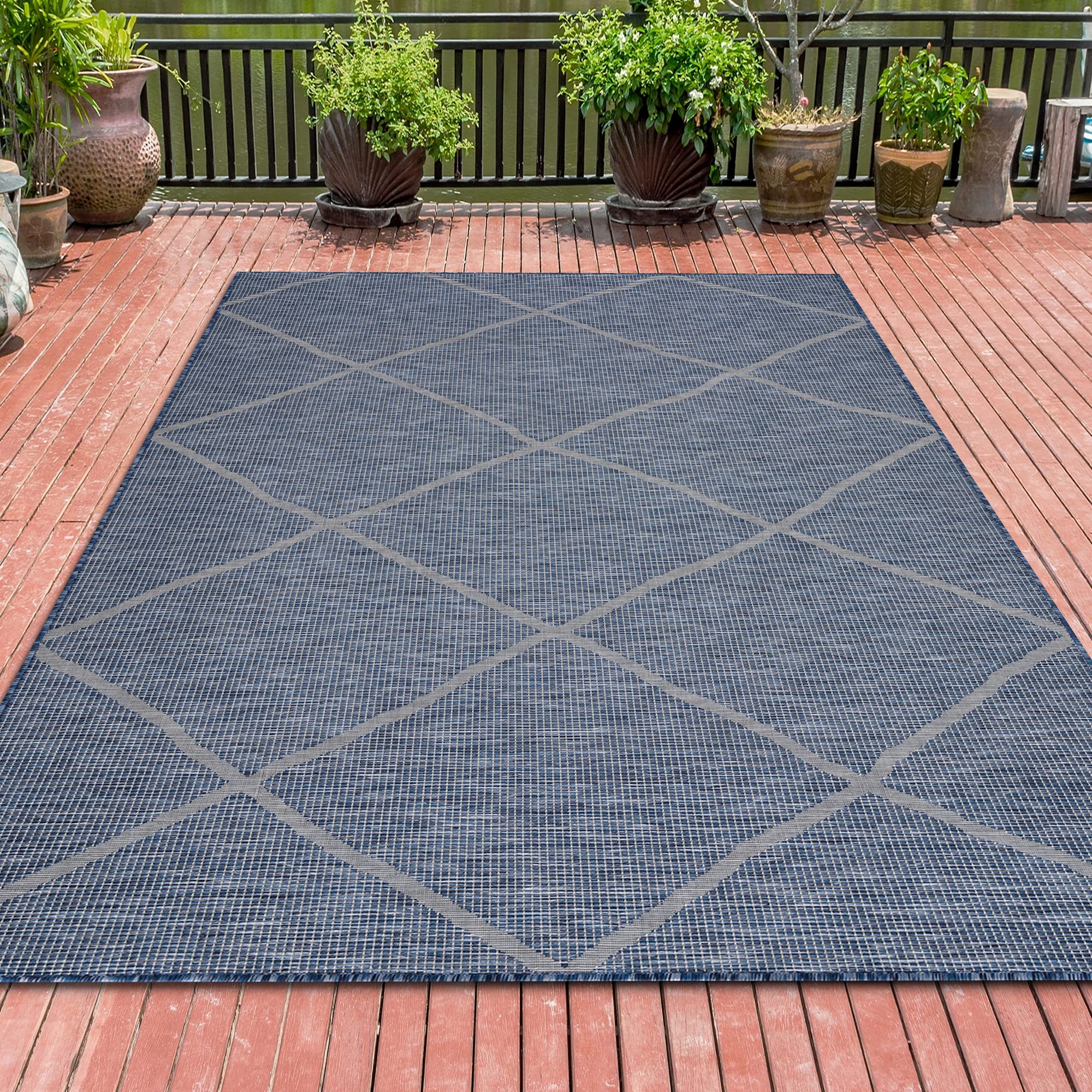 Premium 8x10 Washable Indoor Outdoor Rug - Waterproof Patio Rug for Garden, Deck, Porch, Balcony & Beach - Non-Slip 7'6
