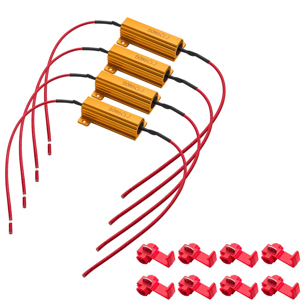 Premium Safego 50W 6Ohm LED Load Resistors (4-Pack) - High Quality Resistors for LED Turn Signals, License Plate Lights & DRL - Fix Hyper Flash & Bulb Out Warnings - Perfect for Cars, Trucks & Motorcycles