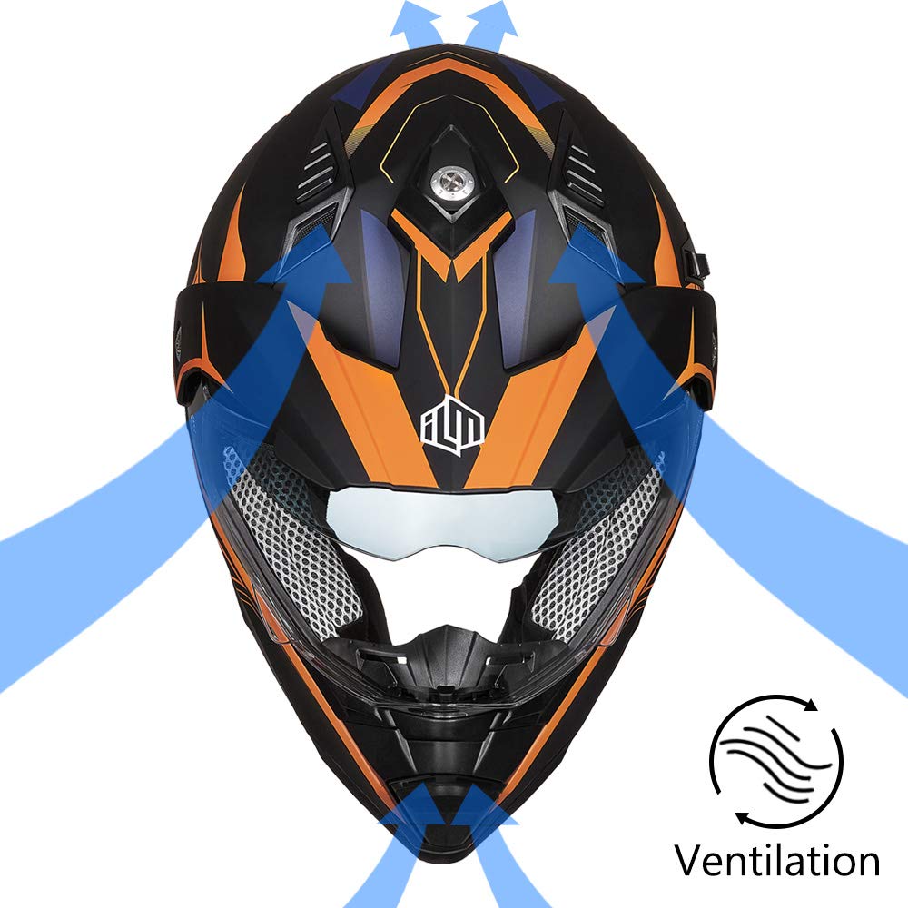 ILM Off Road Motorcycle Helmet - DOT Certified Dual Sport Full Face Helmet with Sun Visor for Dirt Bike, ATV & Motocross (Model 606V) - Perfect for Trail Riding, Adventure Racing & Off-Road Excursions