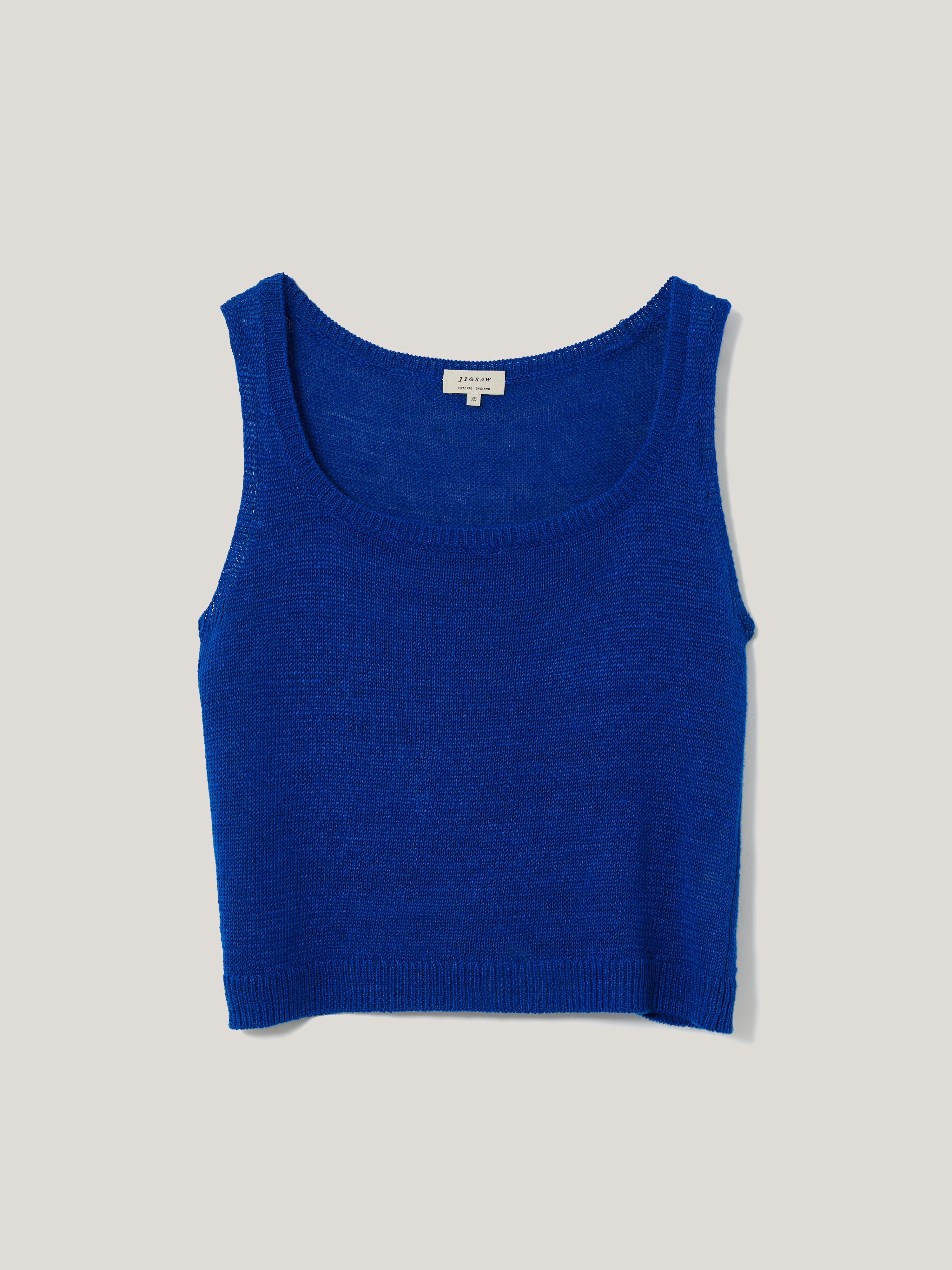 Blue Linen Square Neck Knitted Vest for Women - Summer Casual Layering Piece for Office Wear & Outdoor Activities