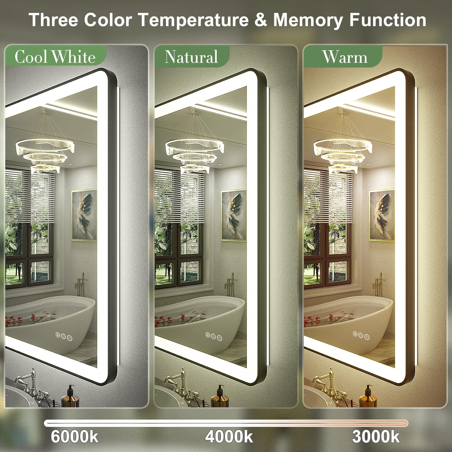 55x36 Inch LED Bathroom Mirror with Dimmable Lights - Anti-Fog, Shatterproof Wall Mount Vanity Mirror with Front & Backlit Lighting (ETL Certified) - Perfect for Makeup, Shaving & Modern Bathroom Decor