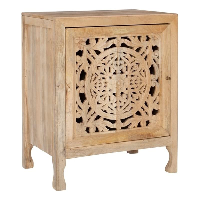 Powell Furniture Linon Micah Solid Wood Cabinet with One Door in Natural Finish - Perfect for Living Room, Bedroom, or Home Office Storage