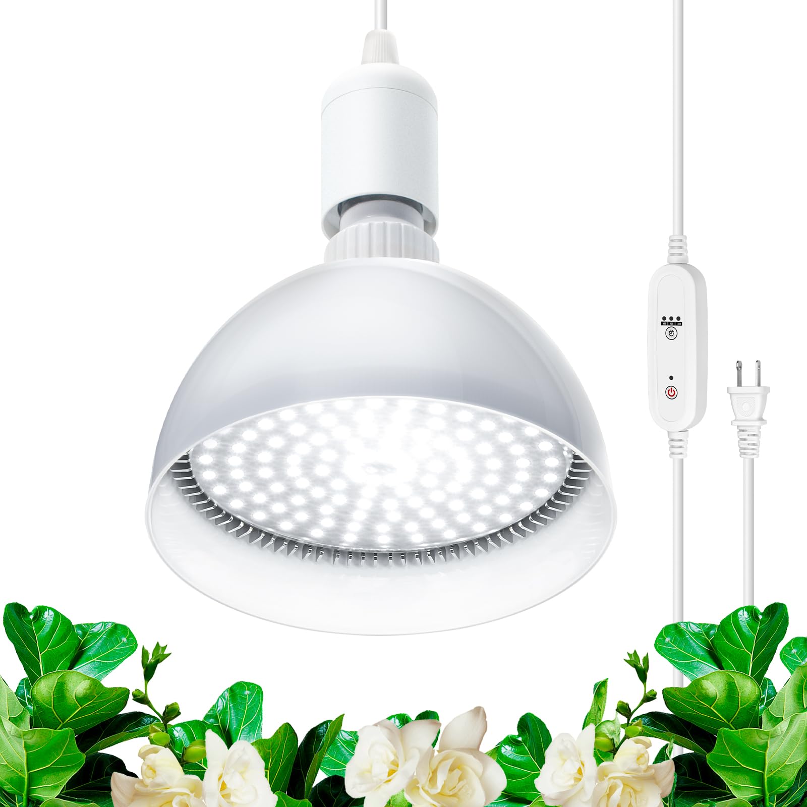 Barrina 25W Full Spectrum LED Grow Light Bulb with Timer - 4H/9H/14H Auto Timing & Hanging System - 16.4FT Power Cord for Indoor Plants - Perfect for Hydroponics, Greenhouses, and Home Gardening
