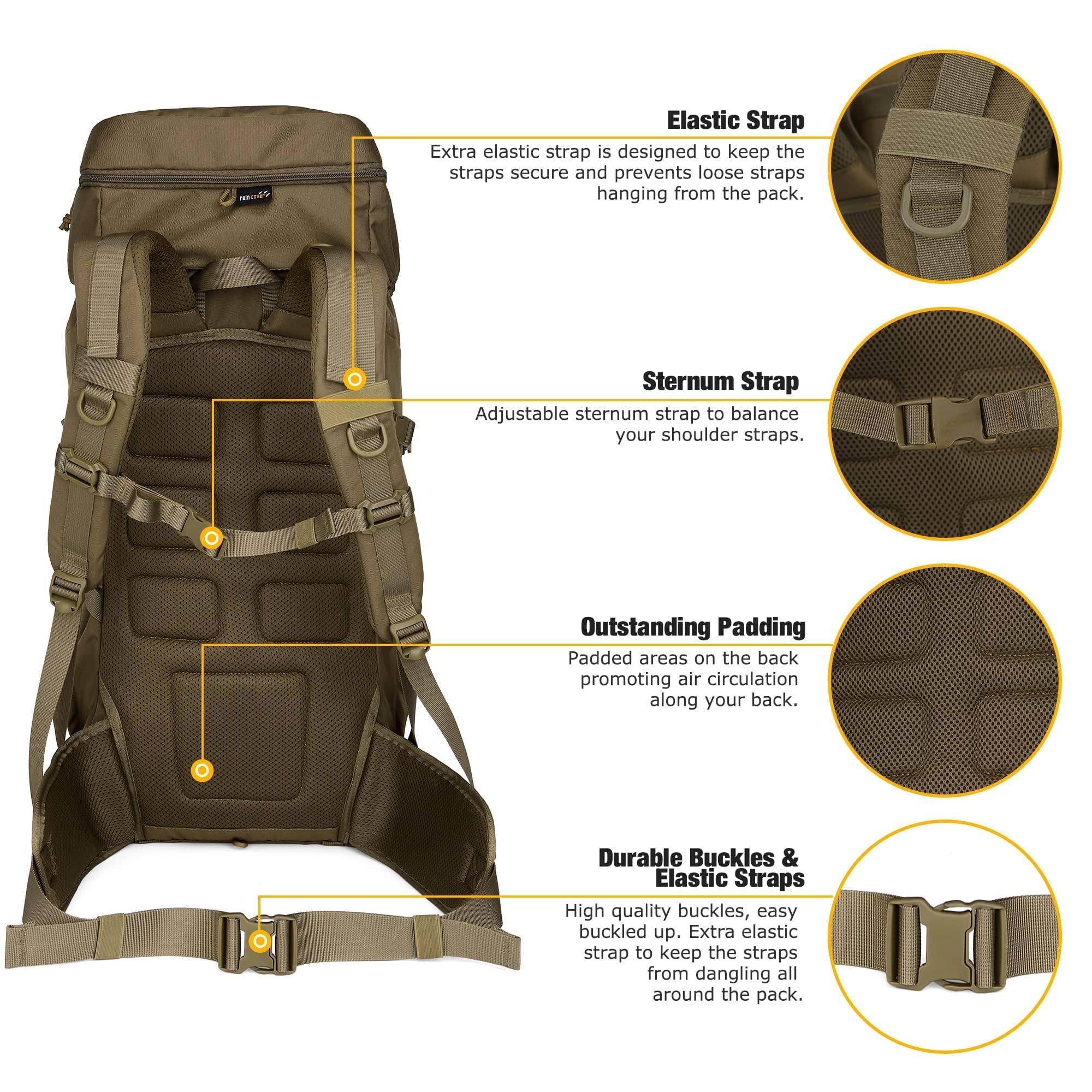 Mardingtop 50L Hiking Backpack with Rain Cover for Camping & Travel