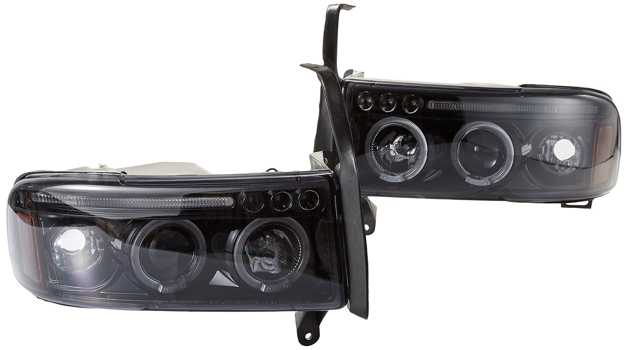 Spec-D Tuning 2LHP-RAM94G-TM Halo Projector Headlights for Dodge Ram 1500/2500 - Smoke Lens & Glossy Black - Enhanced Night Driving & Off-Road Style