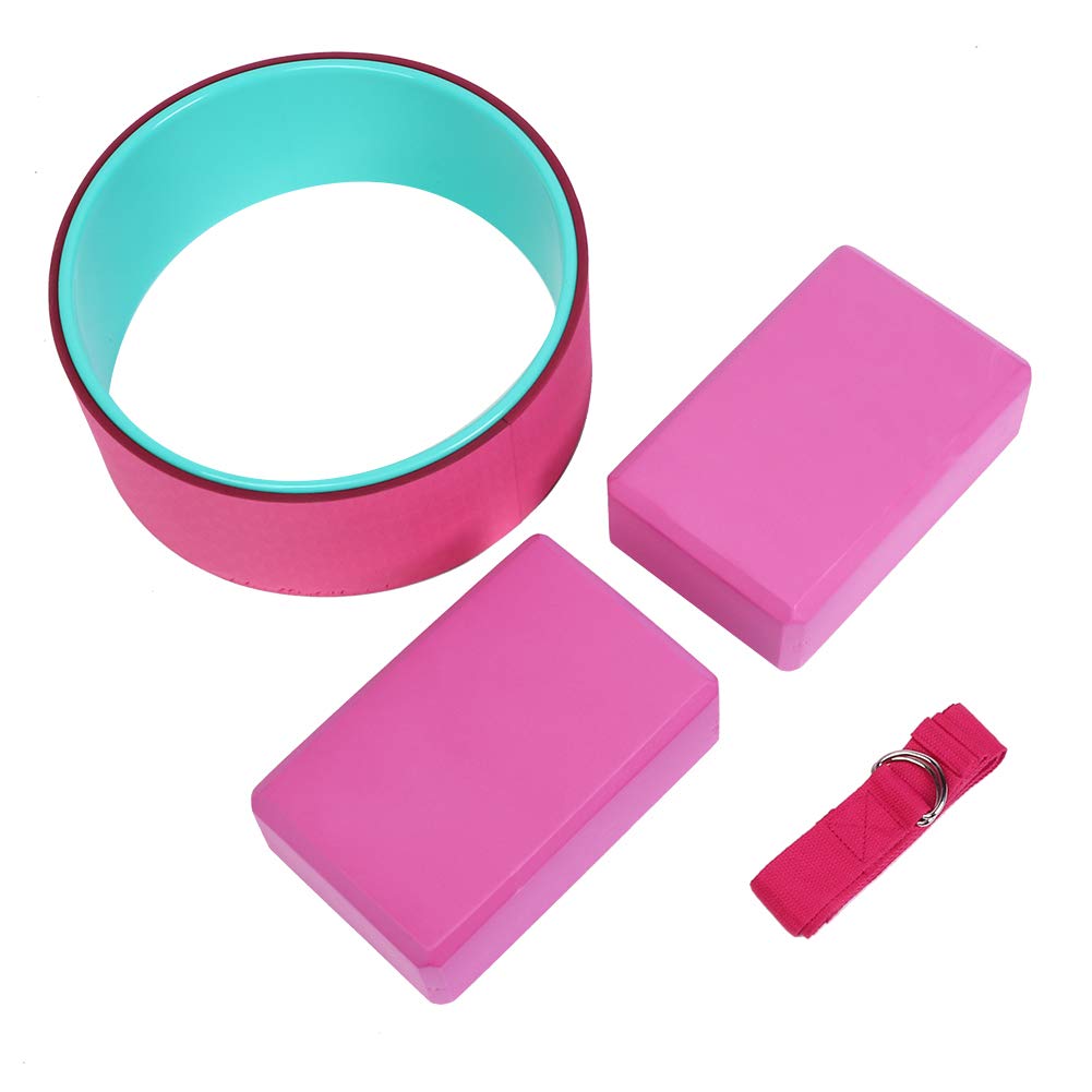 FZALYB 4-Piece Yoga Set with Wheel, Block & Stretch Belt - Premium Yoga Accessories for Back Pain Relief, Flexibility & Home Workouts - Perfect for Beginners & Advanced Yogis (Ideal for Studio, Gym & Home Practice)