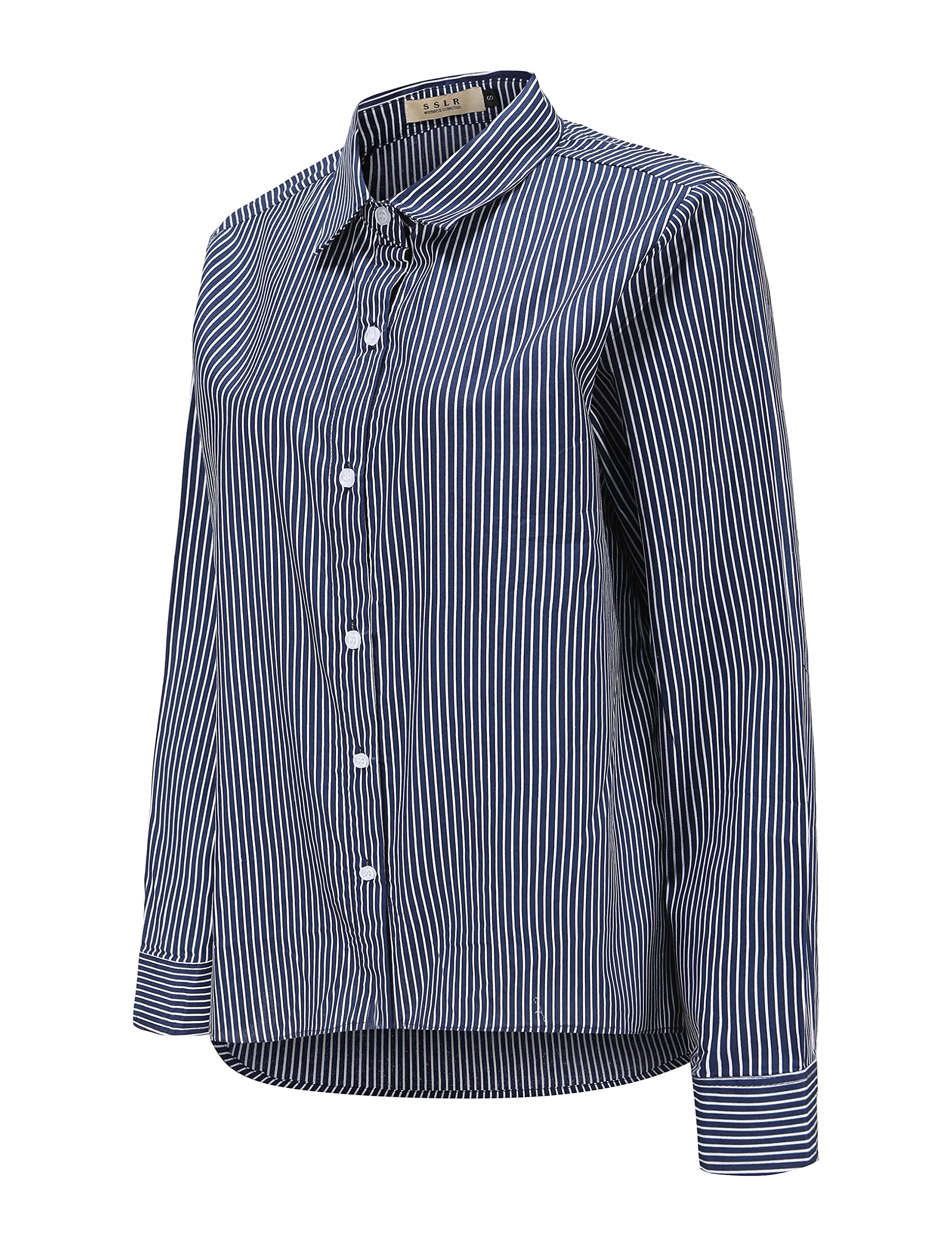 Women's SSLR Oversized Button Down Shirt - Long Sleeve Casual Dress Shirt with High Low Hem | Perfect for Work, Date Night & Everyday Wear