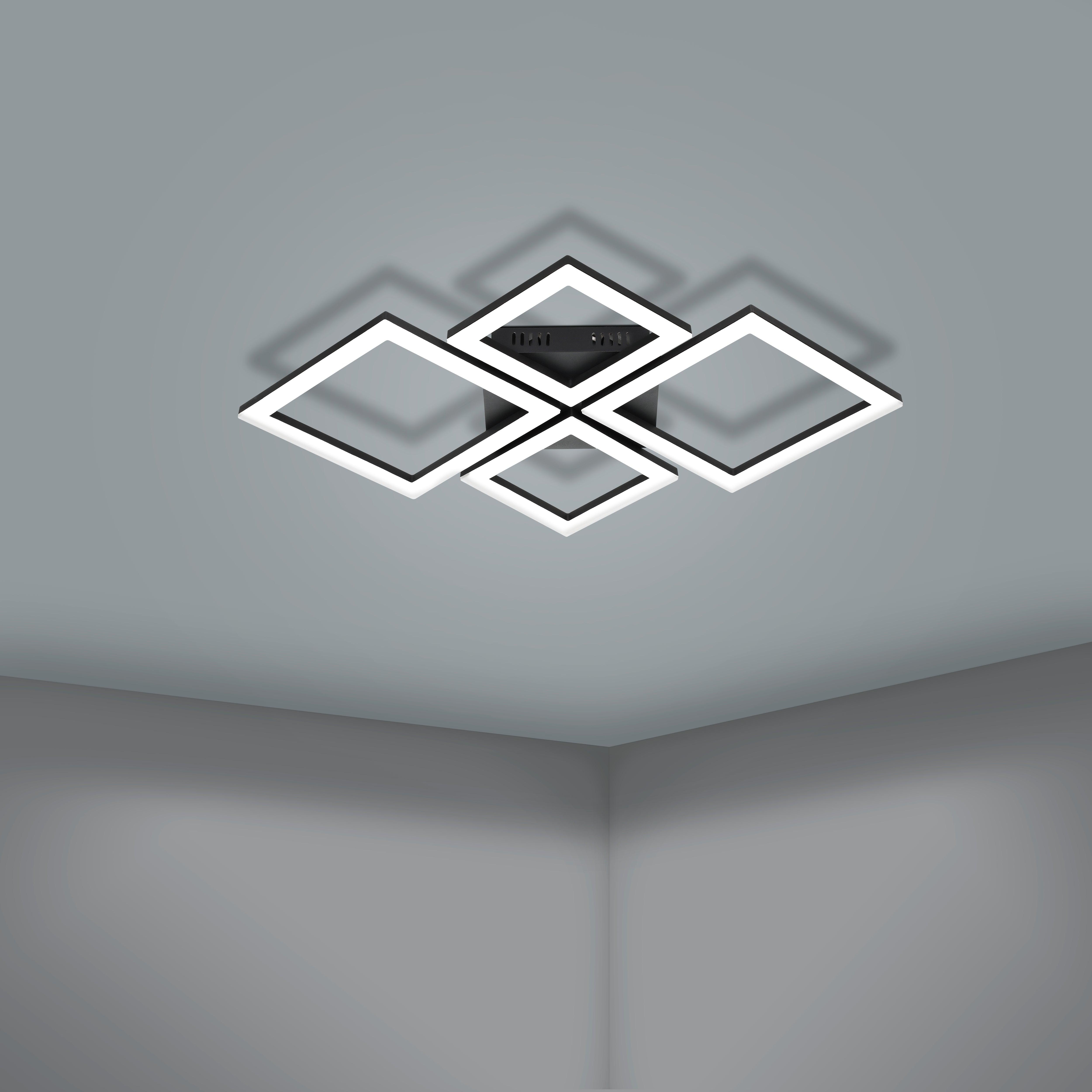 Eglo Connect Paranday Z Smart LED Flush Mount Ceiling Light - 4 Square Design in Black & White | Modern Lighting for Living Room, Bedroom & Kitchen