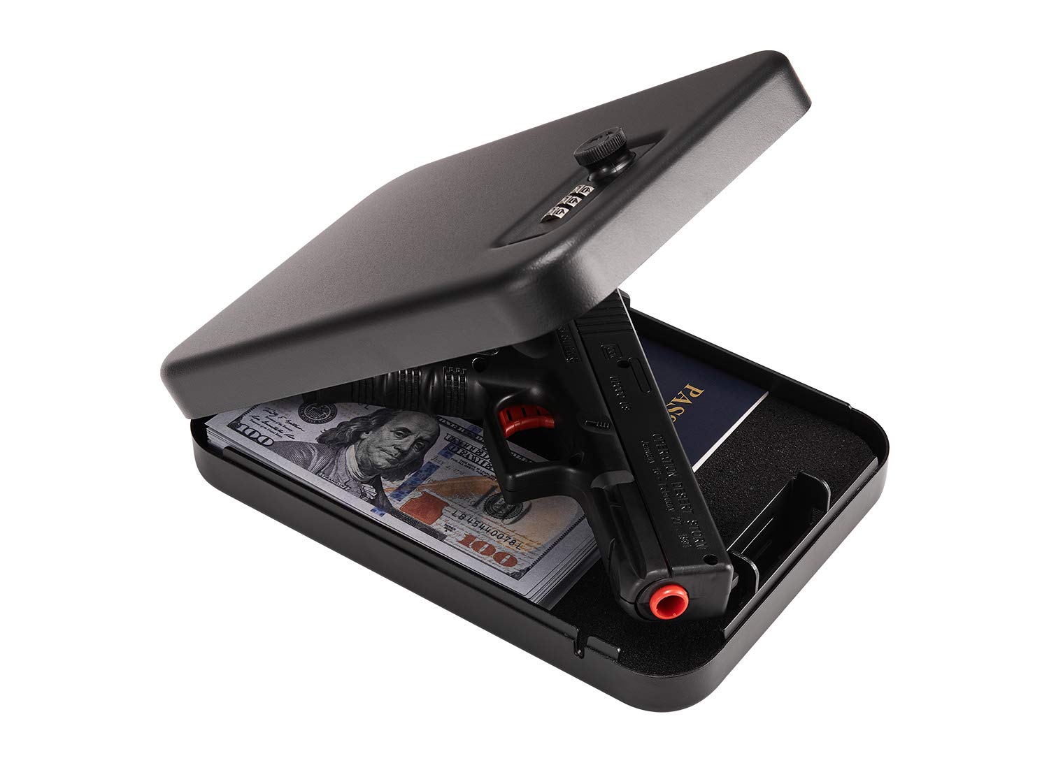 Quick-Access Gun Safe for Pistols - Portable Handgun Lock Box with Combination Lock for Travel, Car & Office Use (1 Gun Capacity) | 1 Year Warranty | Ideal for Home Security, Vehicle Storage & Workplace Protection