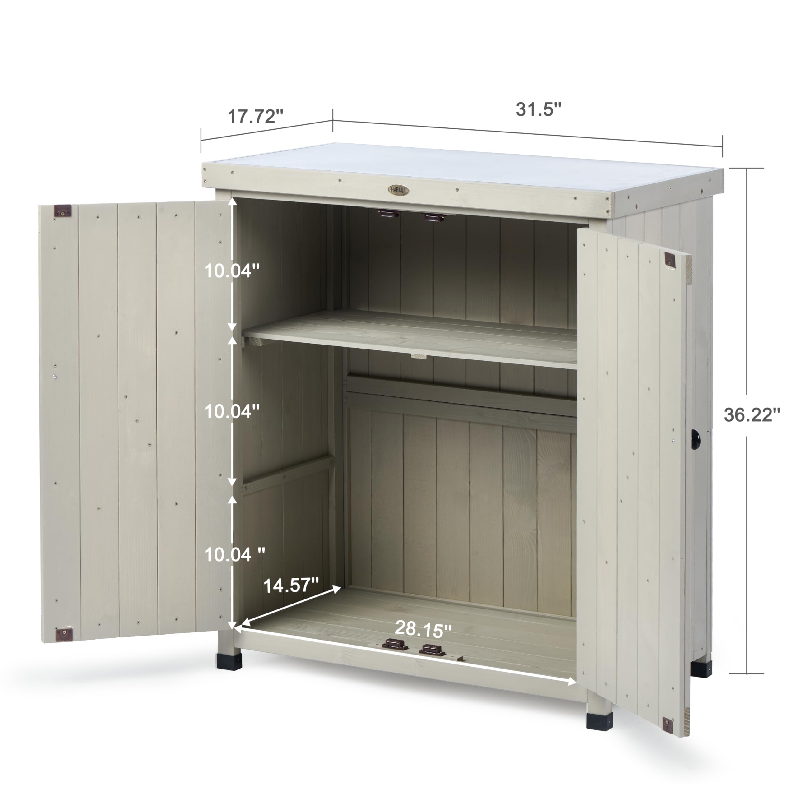 Weatherproof Outdoor Storage Cabinet with Shelves & Metal Tabletop - Durable Patio, Garden Workbench & Wooden Potting Table Workstation for Gardening, DIY Projects & Backyard Organization