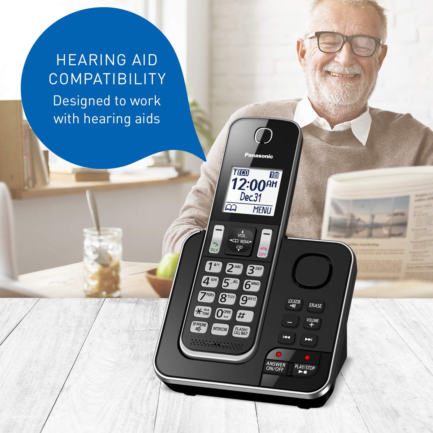 Panasonic KX-TGD390CB DECT 6.0 Expandable Cordless Phone with Answering Machine, Call Block & 1 Handset - Black | Home & Office Communication Solution