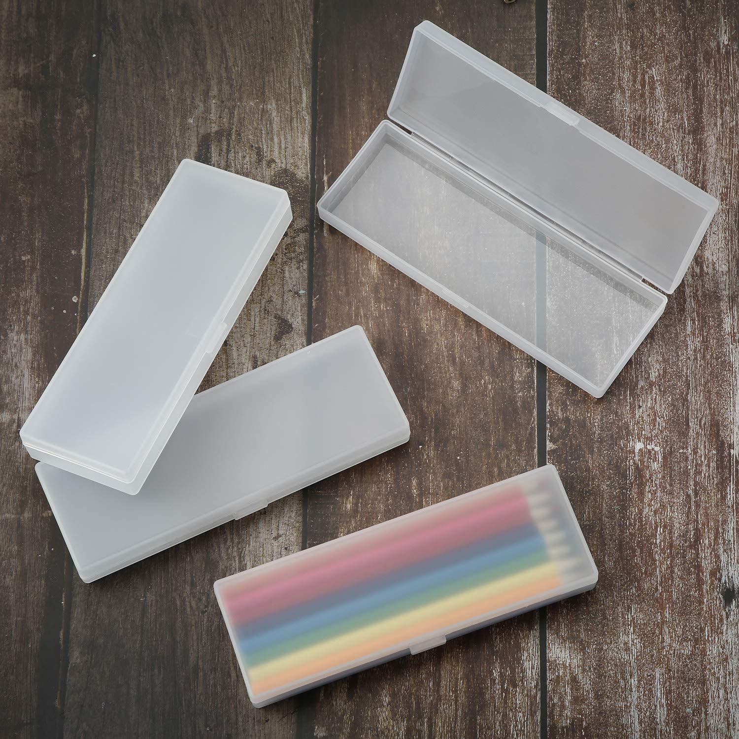 4-Piece Plastic Pencil Case with Hinged Lid - for School & Office Supplies